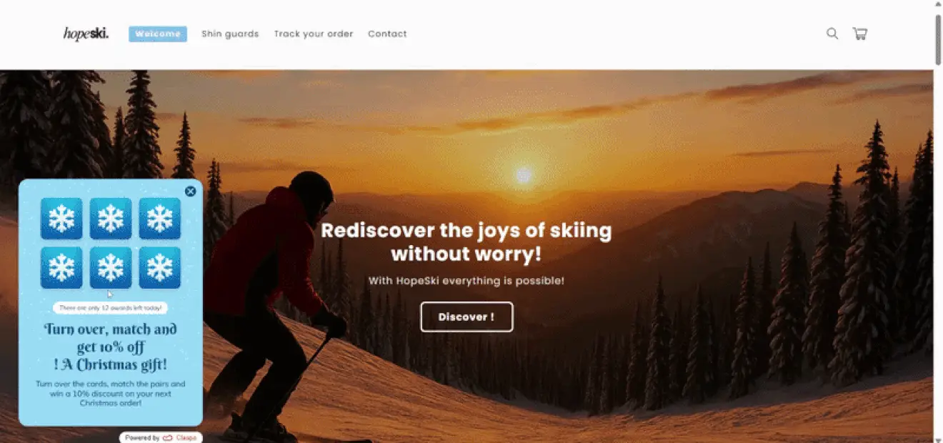 HopeSki-Home-Page-claspo-gamified-popup-example