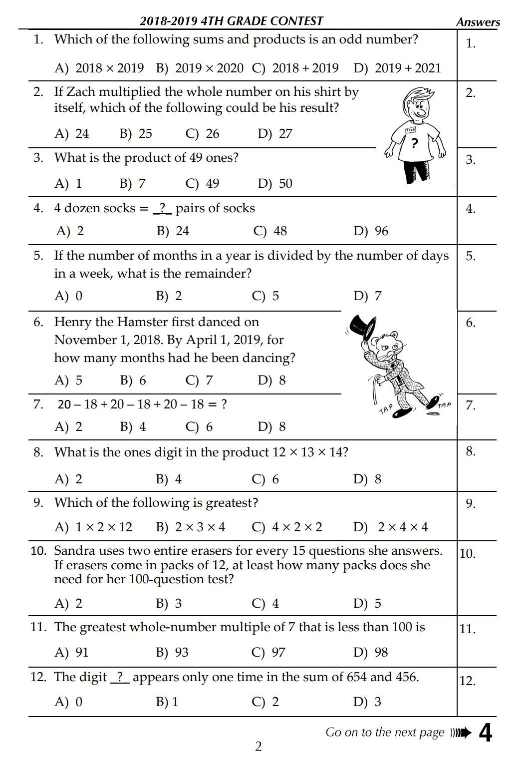 Sample test questions of the Math League competition (for grade 4)