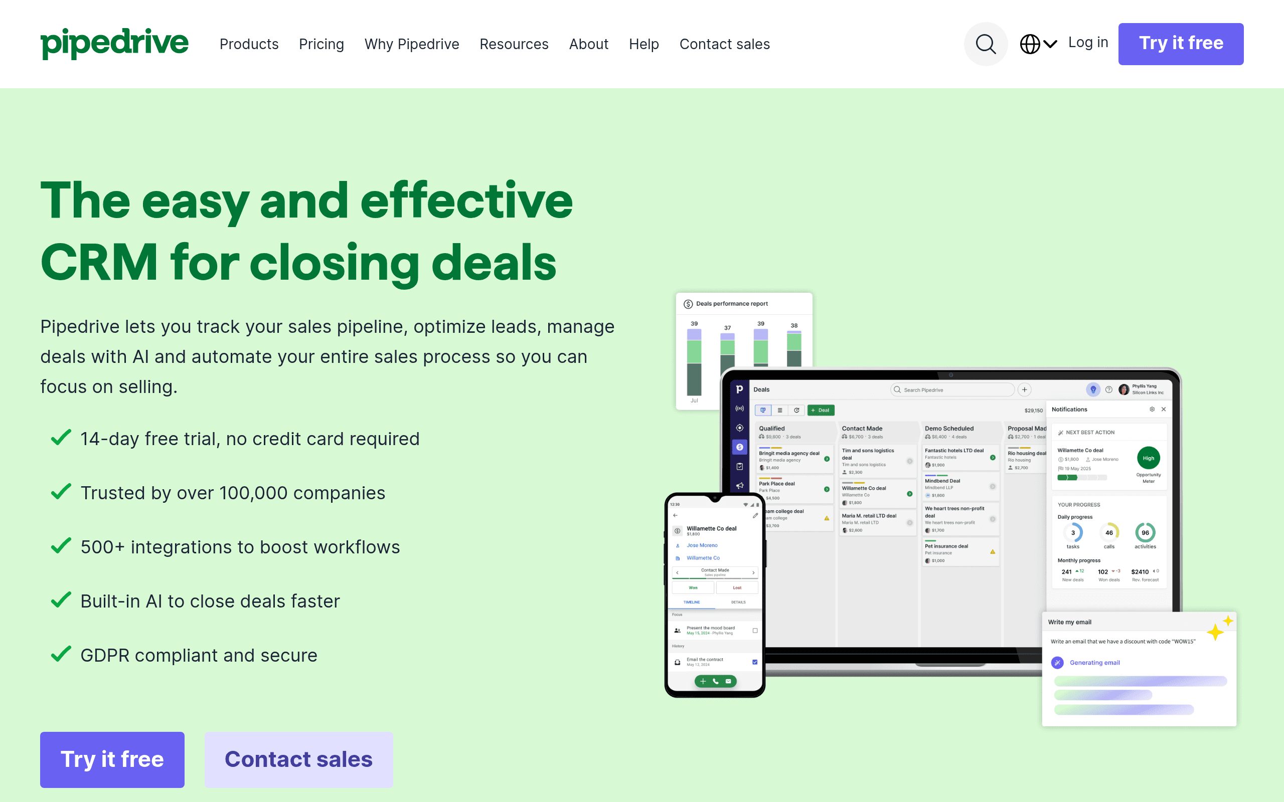Pipedrive landing page