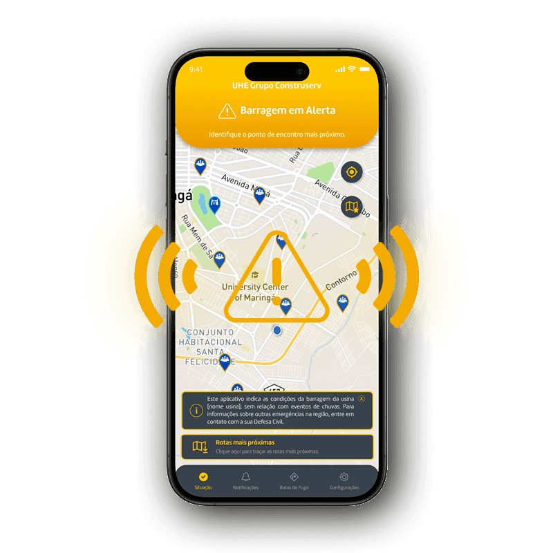 UI do App Alerta Individual exibindo um ícone de alerta sonoro na cor amarela