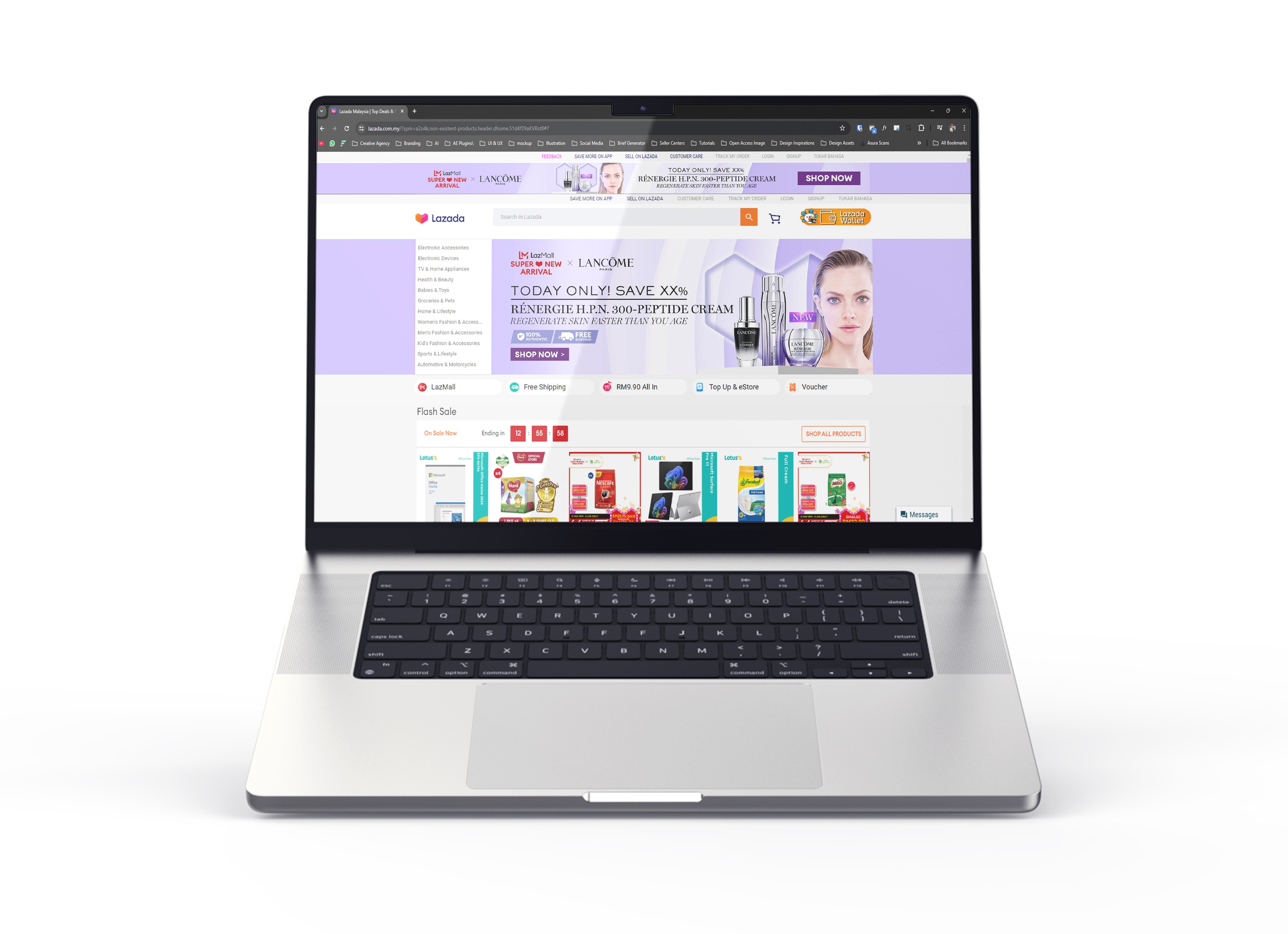 lancome x lazada homepage banner design on laptop mockup