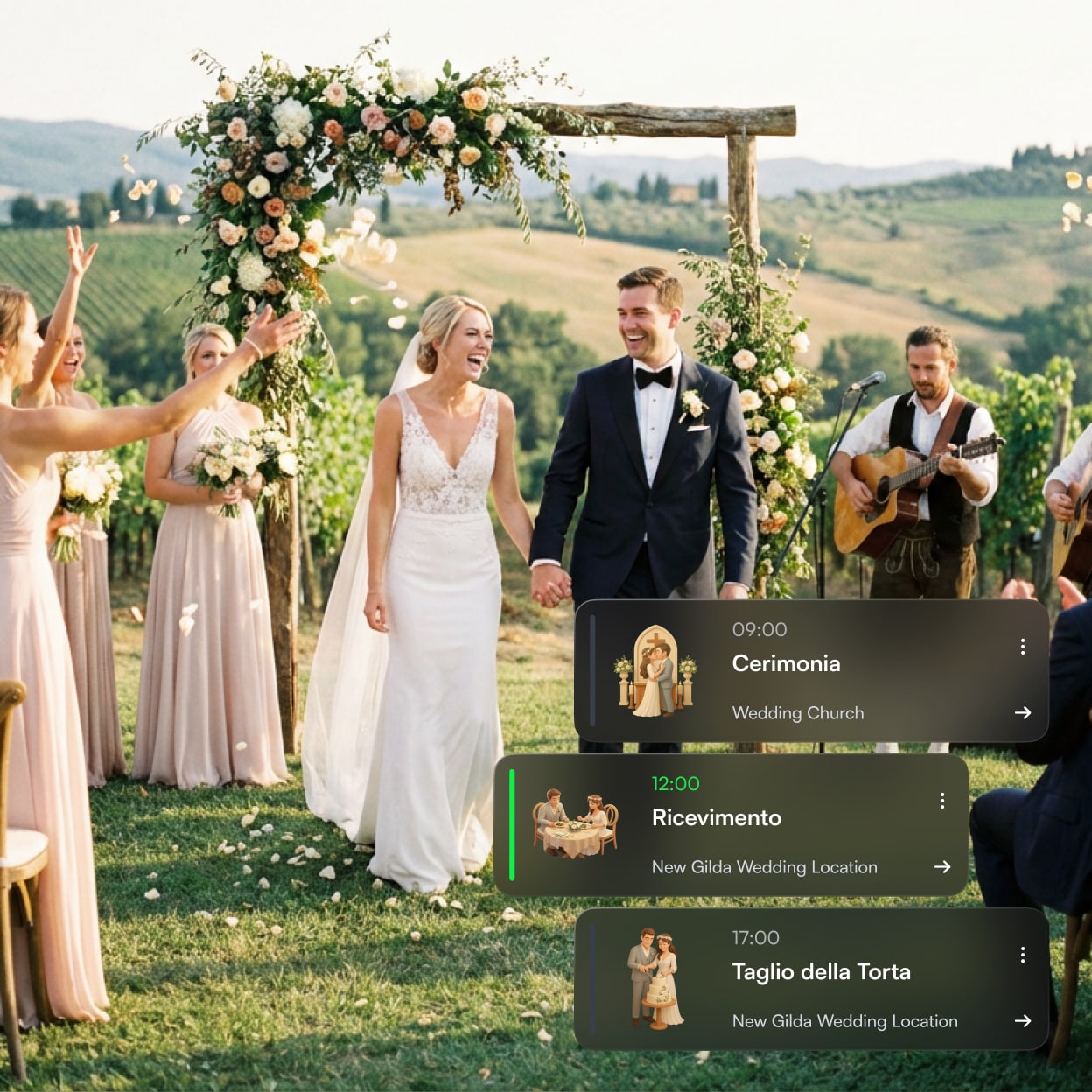 Schermata dell’app di togevent con programma dell’evento integrato, che mostra le attività della giornata mentre si vive il momento.
