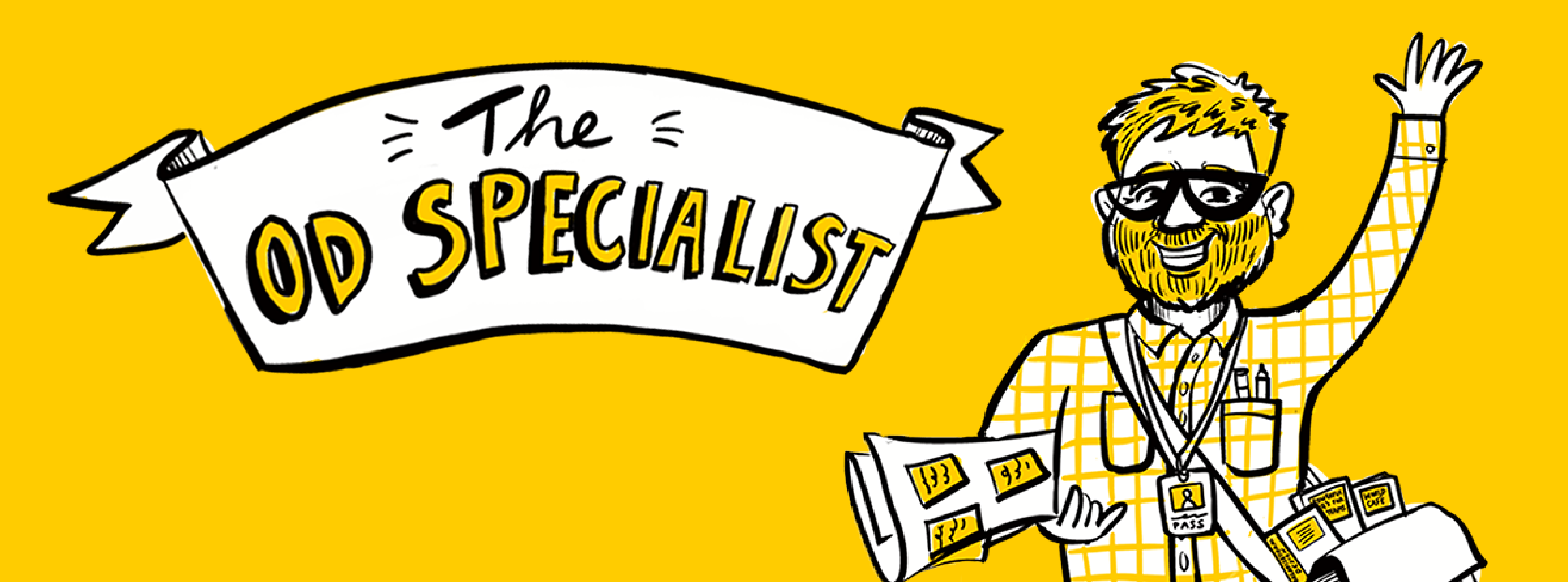 Bespoke hand-drawn digital image of an Organisation Development (OD) Specialist – a strategic change partner, improving organisational effectiveness. Created by Inky Thinking