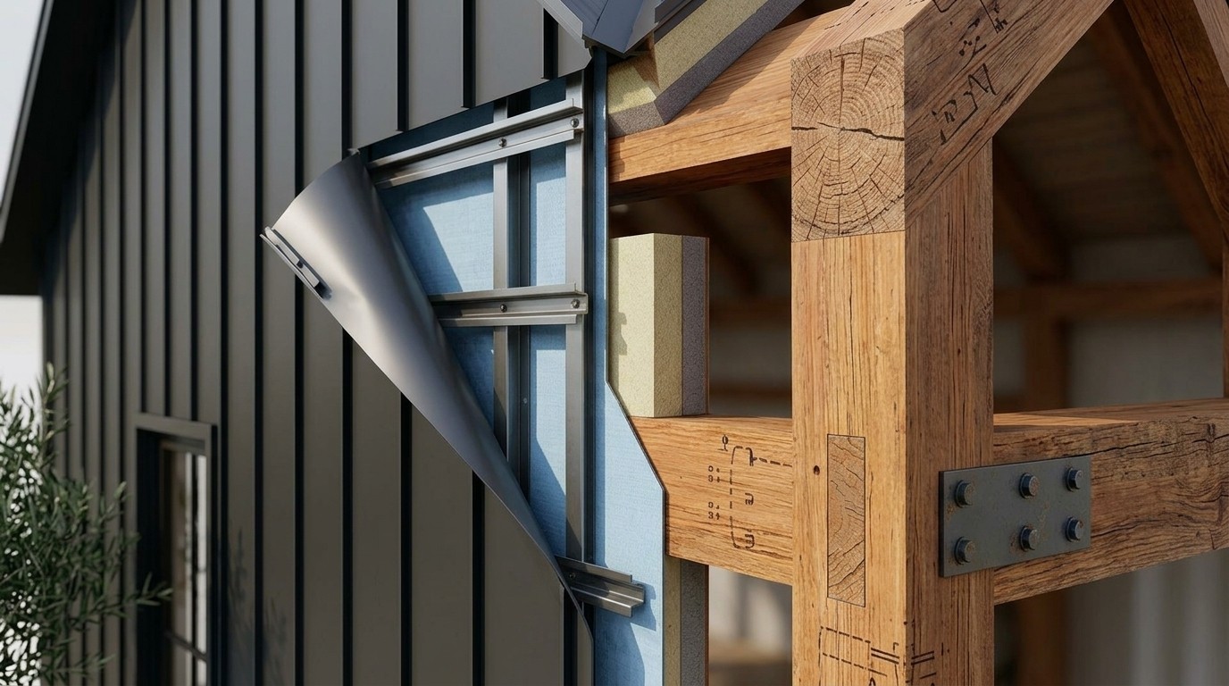 House with the cladding peeling back exposing structure