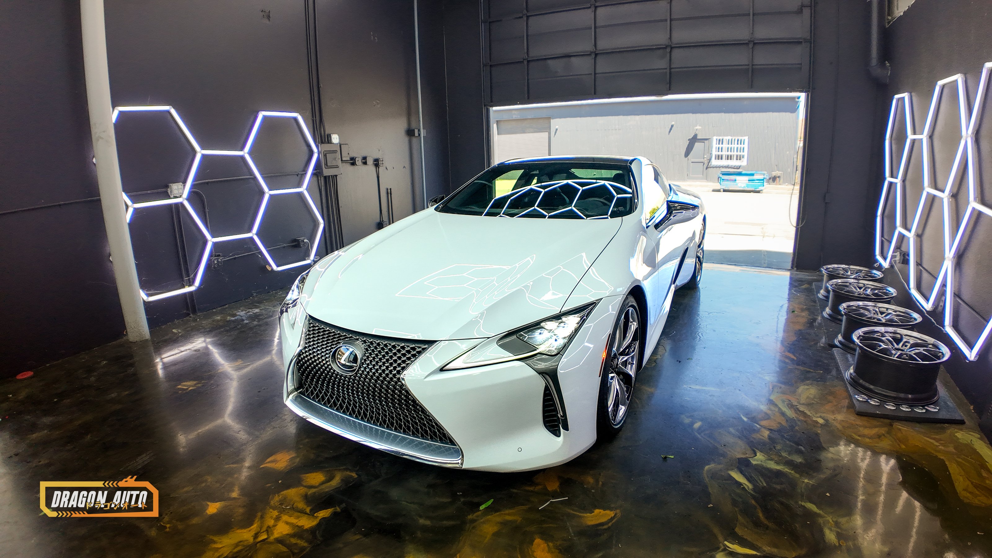 Pearl white 2018 Lexus LC 500 with Icon Rocklear paint protection, exterior detail, Dragon Auto Milpitas