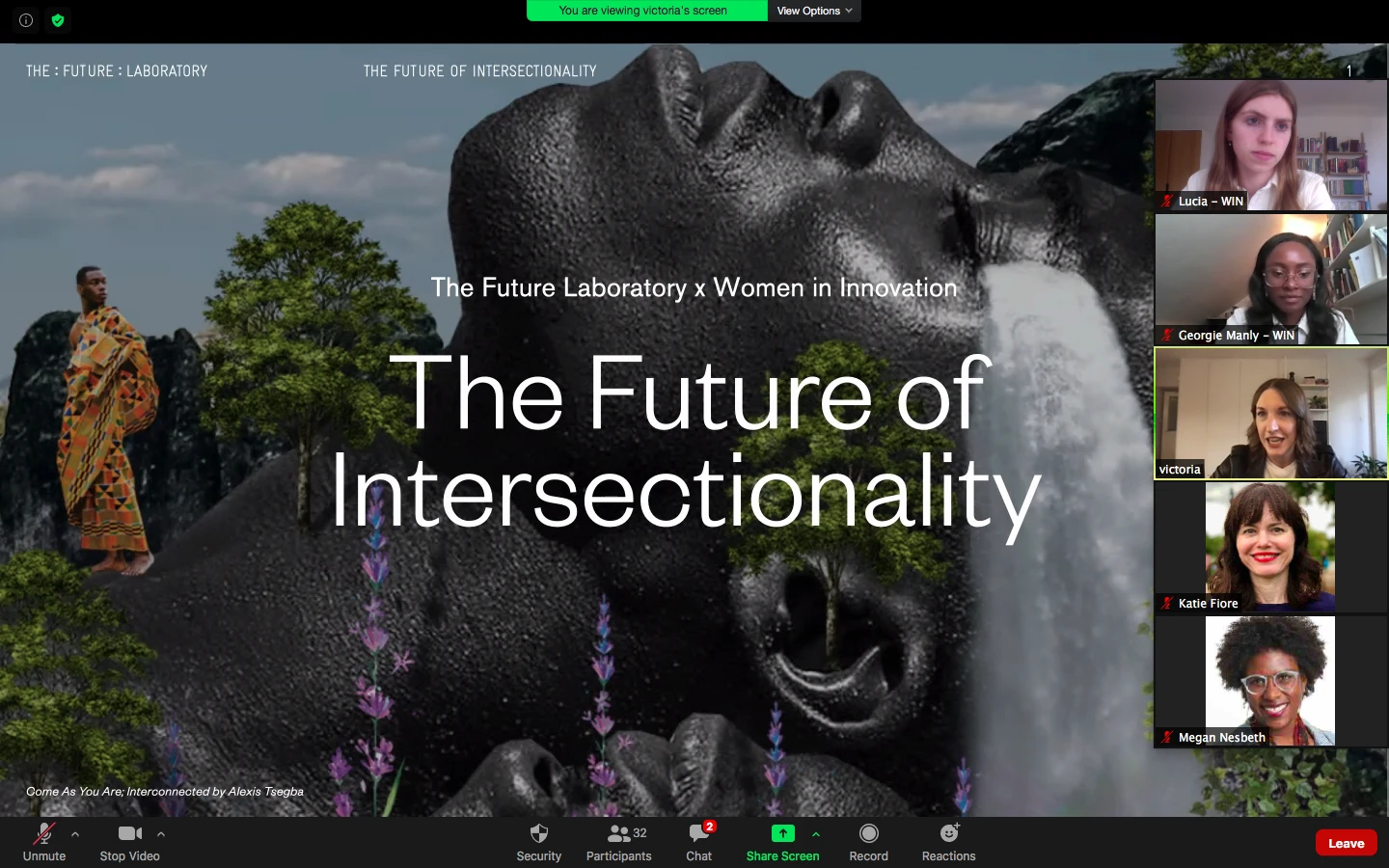 zoom meeting showing a slide titled 'the future of intersectionality'