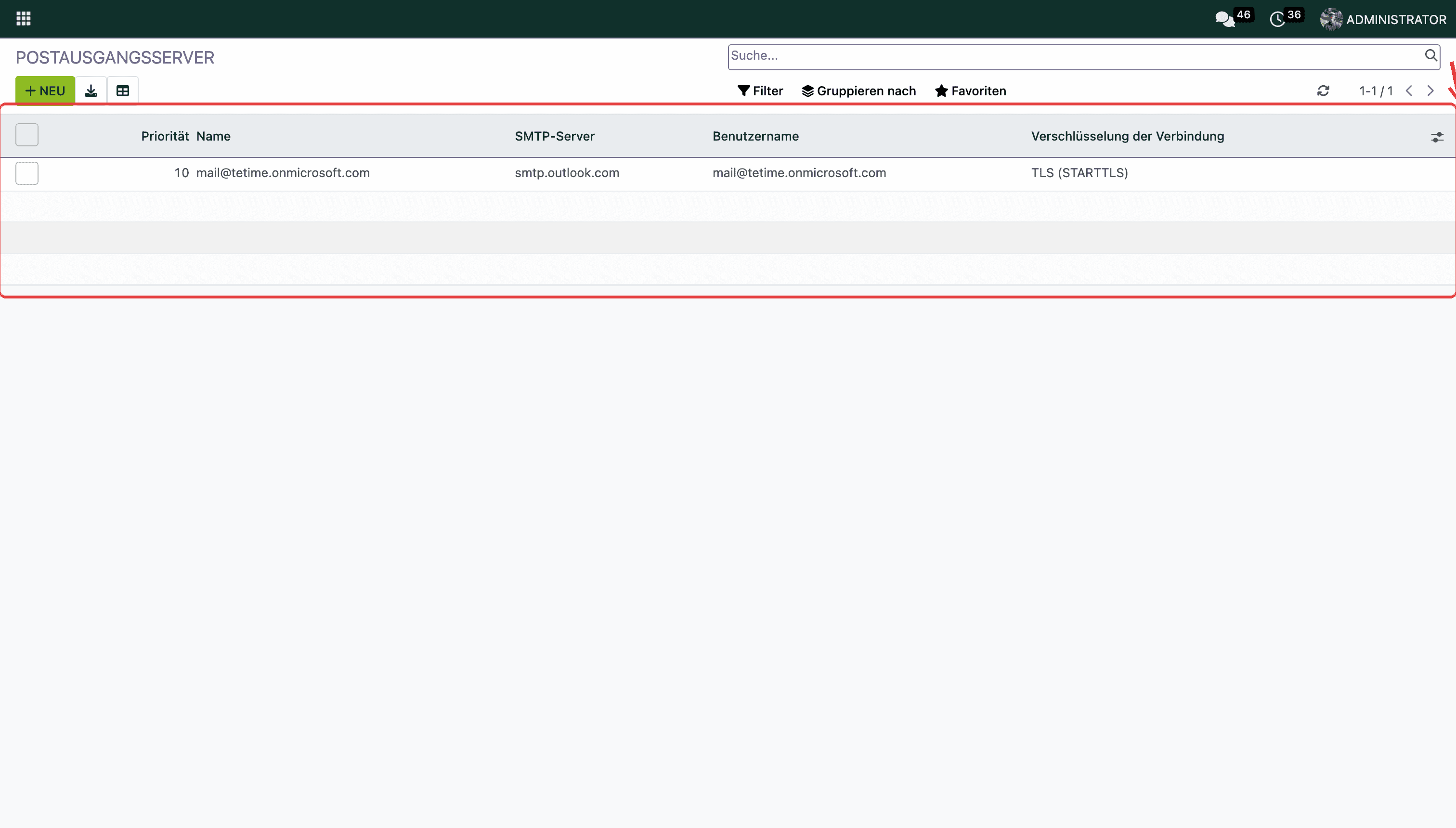 Ergebnis in TREELAX Partner: Nach der Einrichtung legt dein Digitalisierungsexperte den Postausgangsserver mit deinem Systempostfach an.