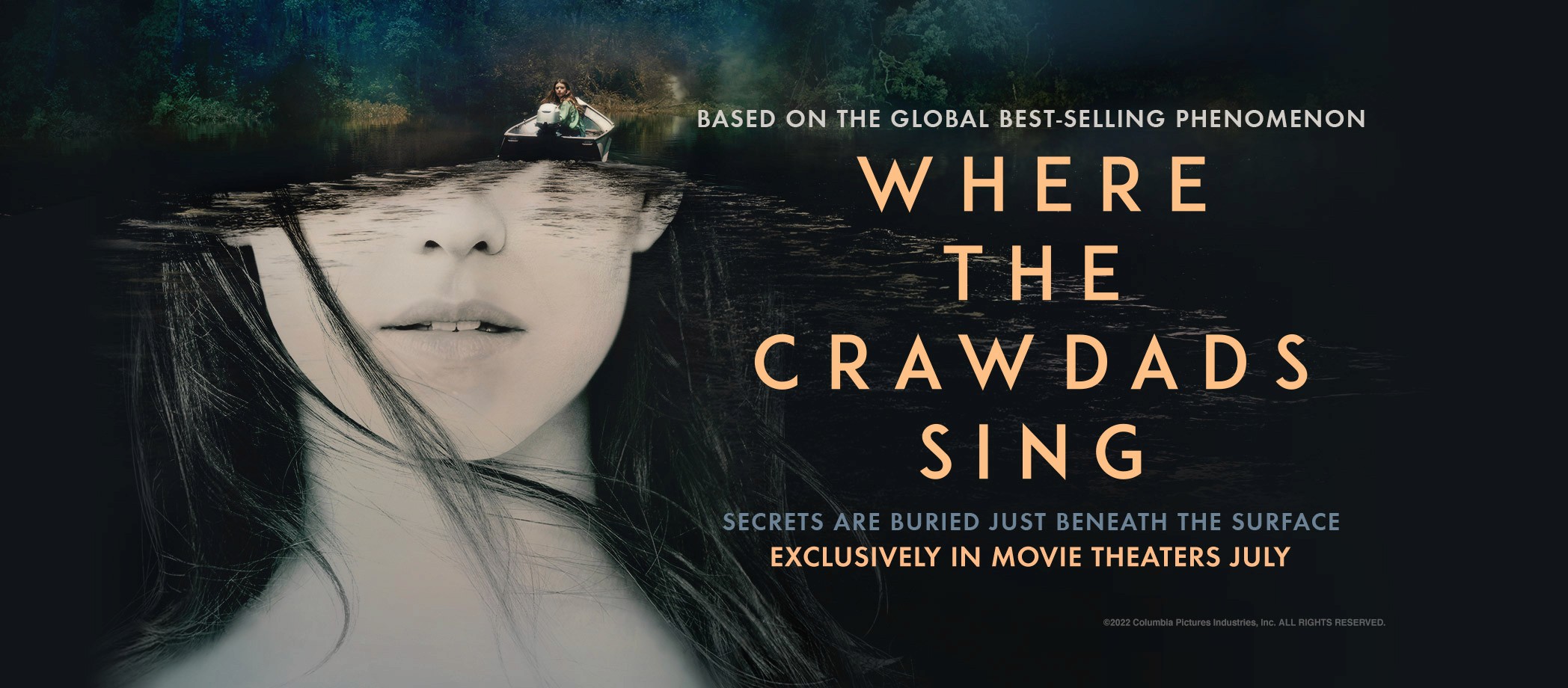 Billboard poster for feature film ‘Where the Crawdads Sing’ featuring a portrait of actress Daisy Edgar-Jones photographed by Craig Mulcahy.