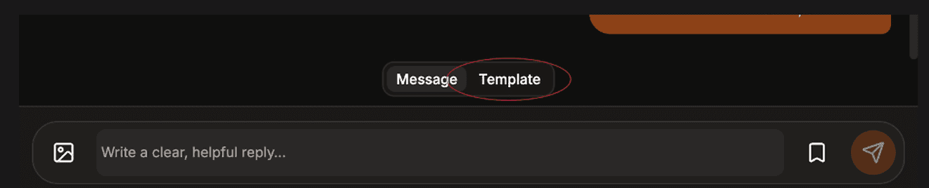 The inbox composer with the Template tab selected.