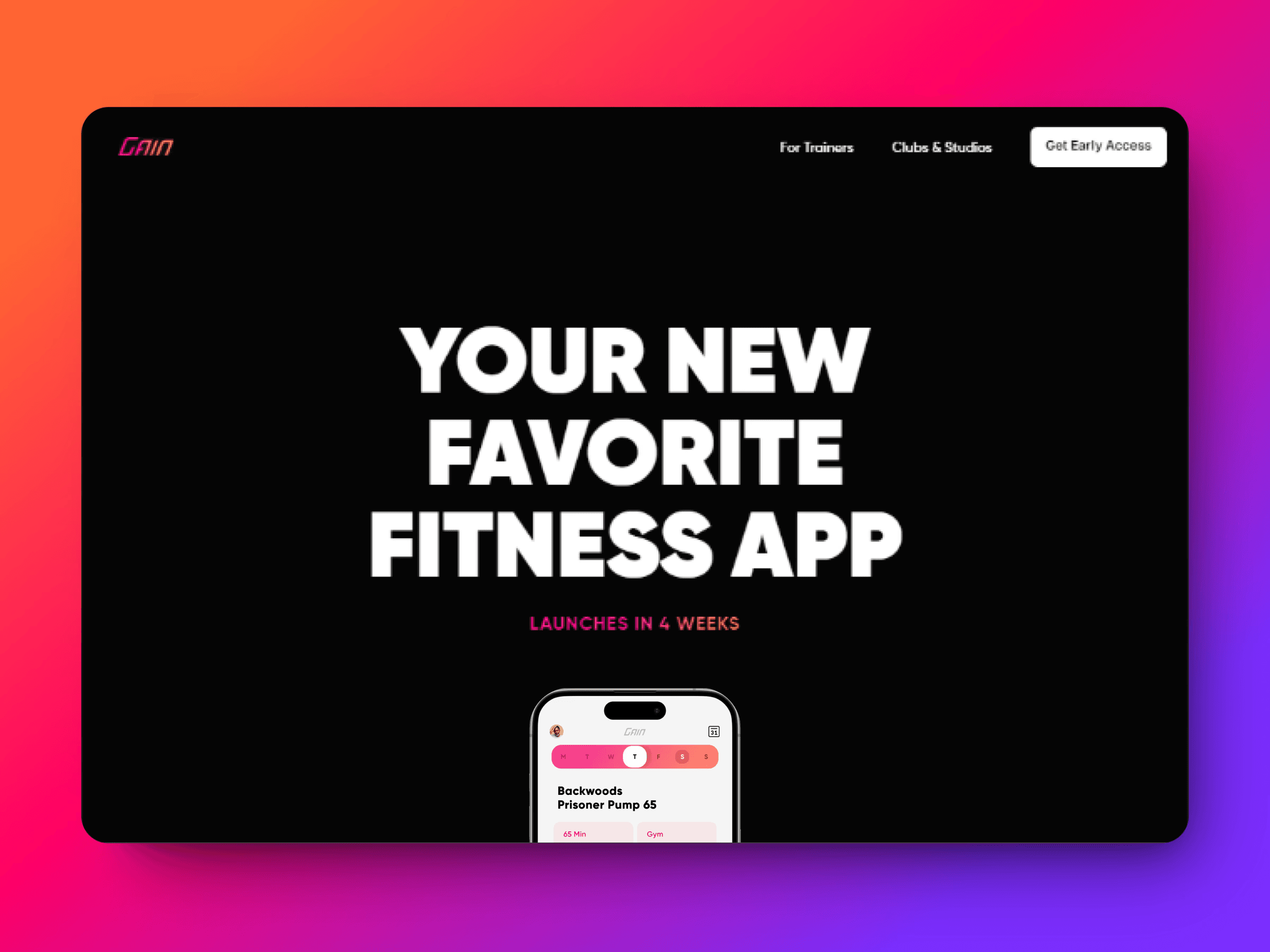 Gain Fitness mockup on Framer expert portfolio