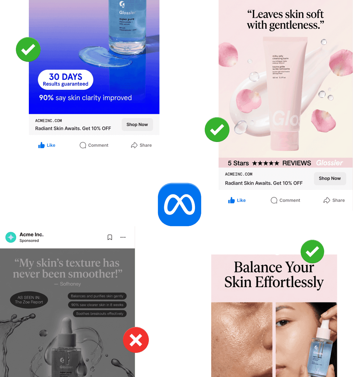 selection of ads tested by meta andromeda