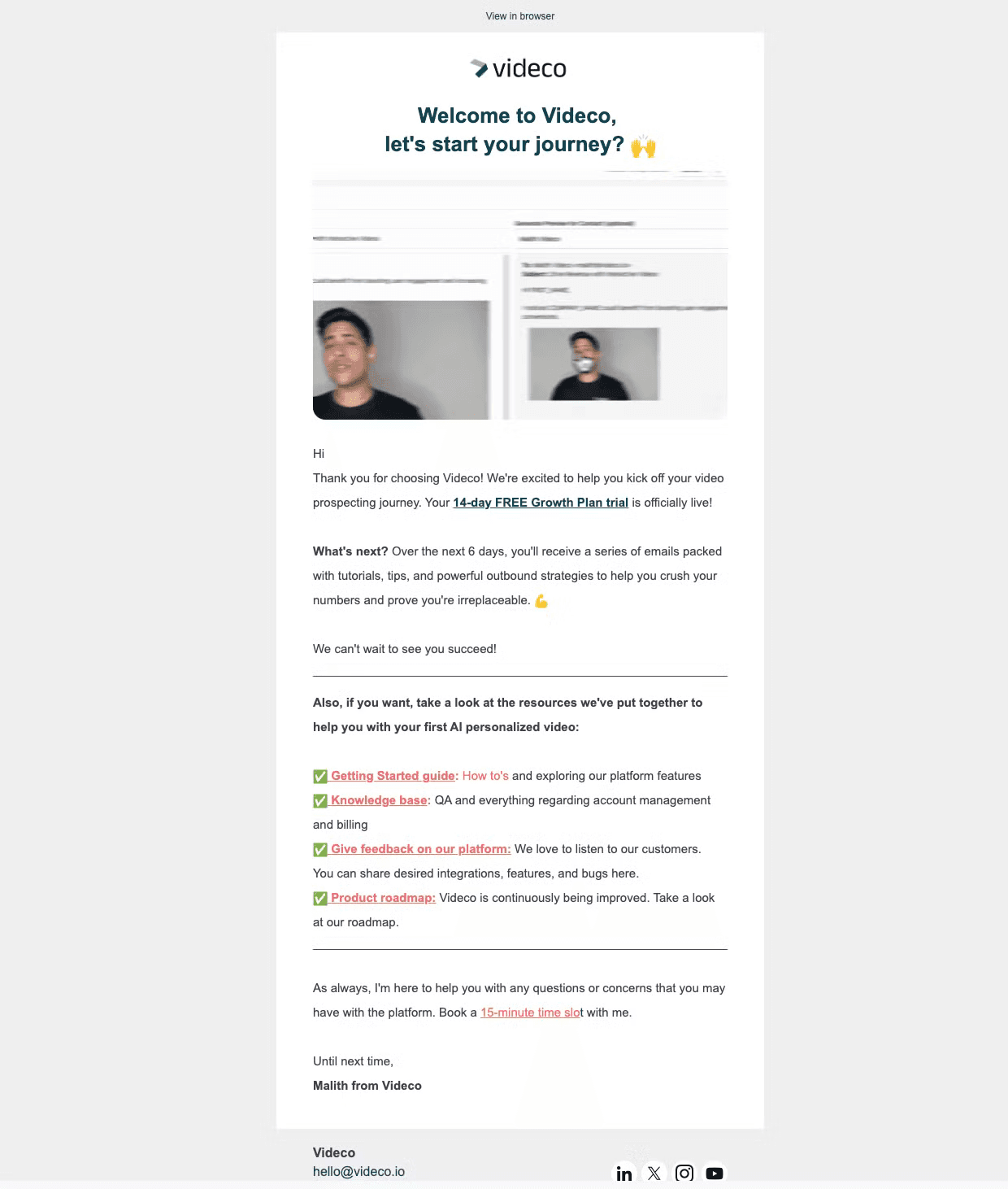 Videco Onboarding email