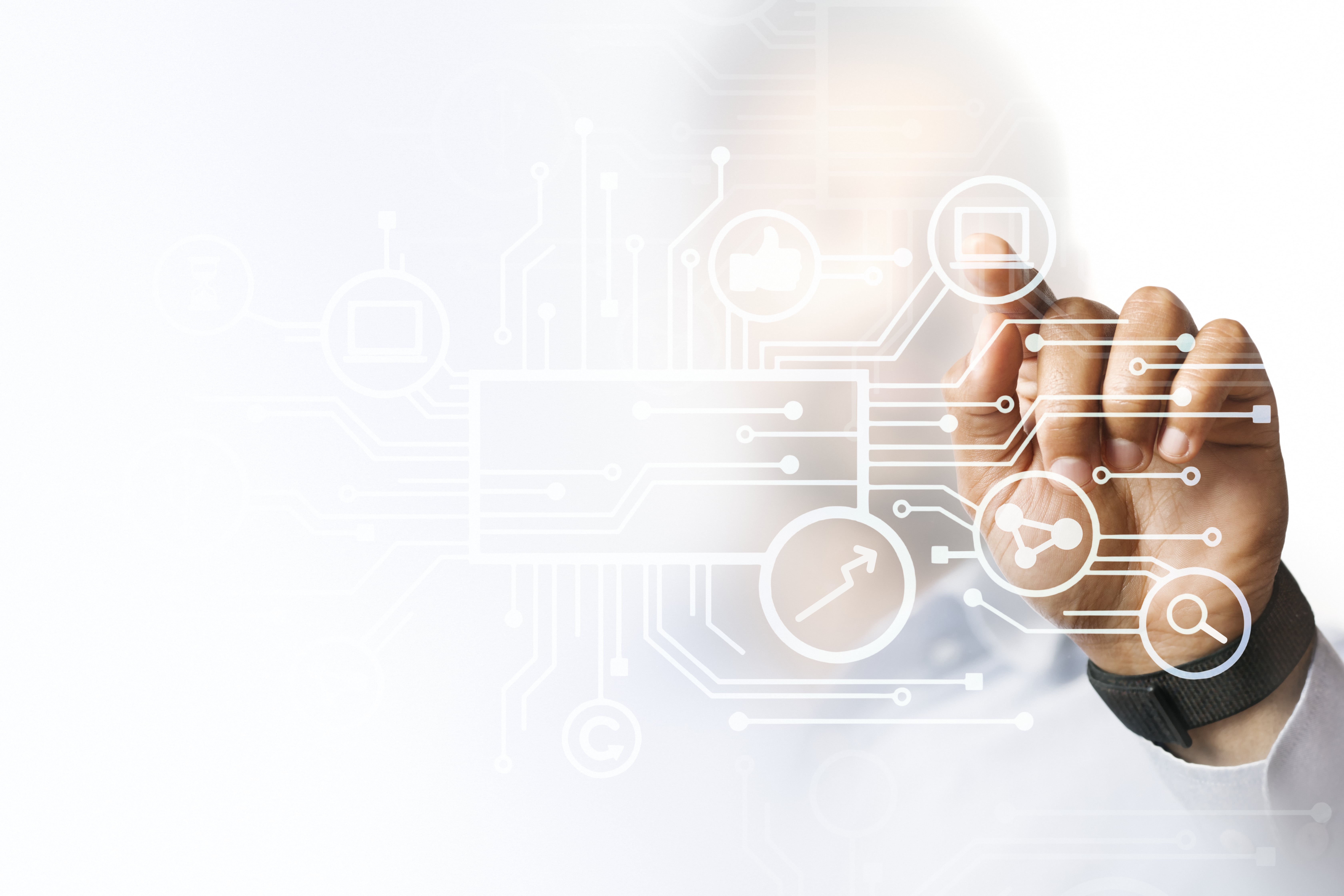 interacting with futuristic digital interface — innovation, technology, and digital transformation concept using the micro-interactions.