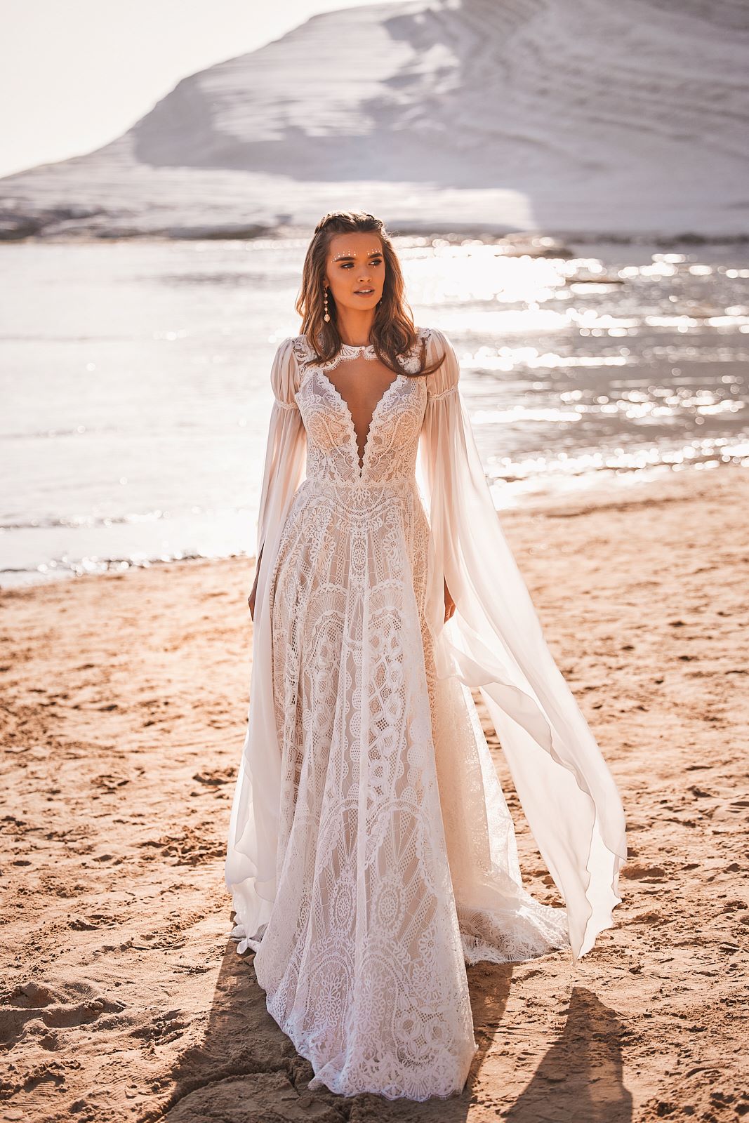 Boho Style Brautkleid langärmlig