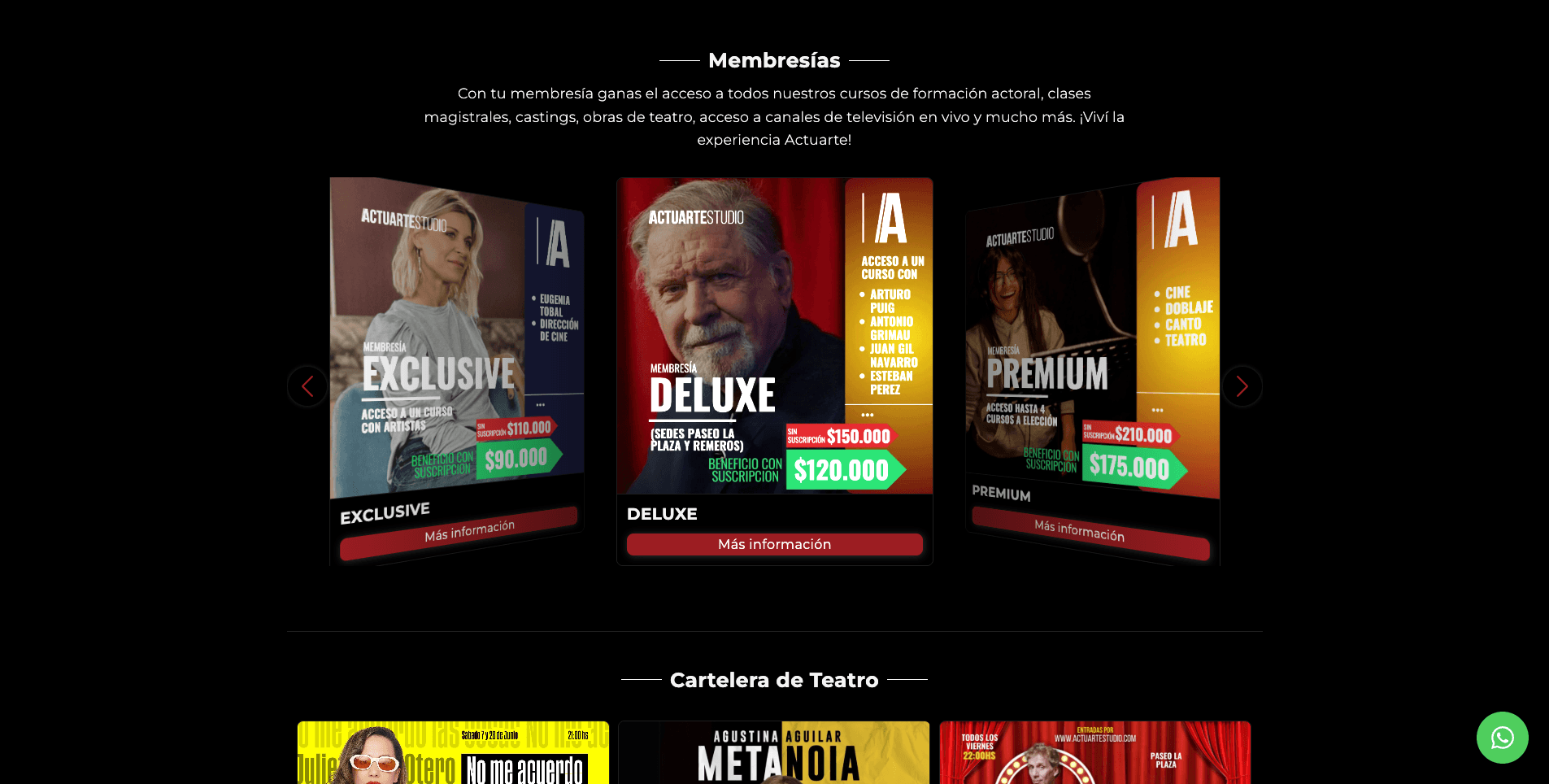 sitio web marca blanca de ActuarteStudio para gestionar eventos, membresias, cursos y más