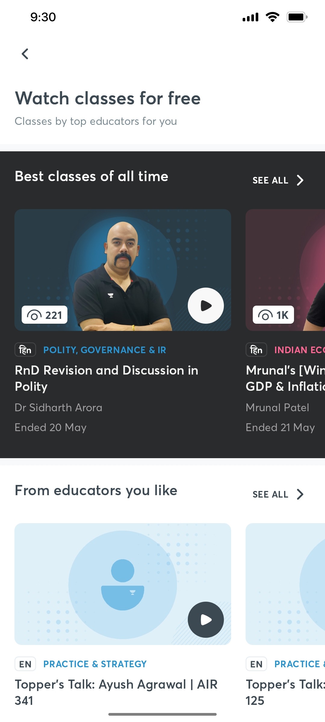 Unacademy Watch Classes for free Screen 1