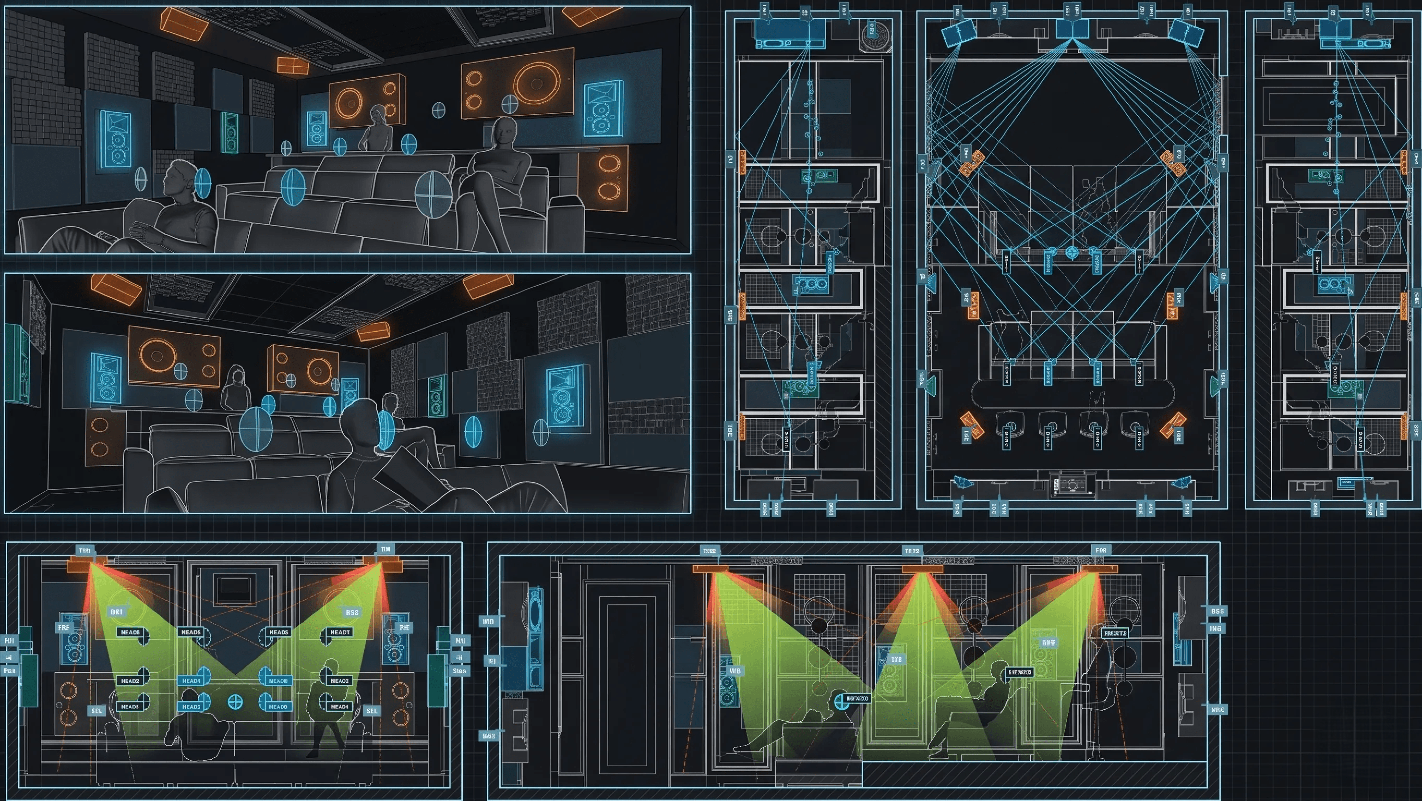 Sound system design for home theater rooms and apartment layouts.