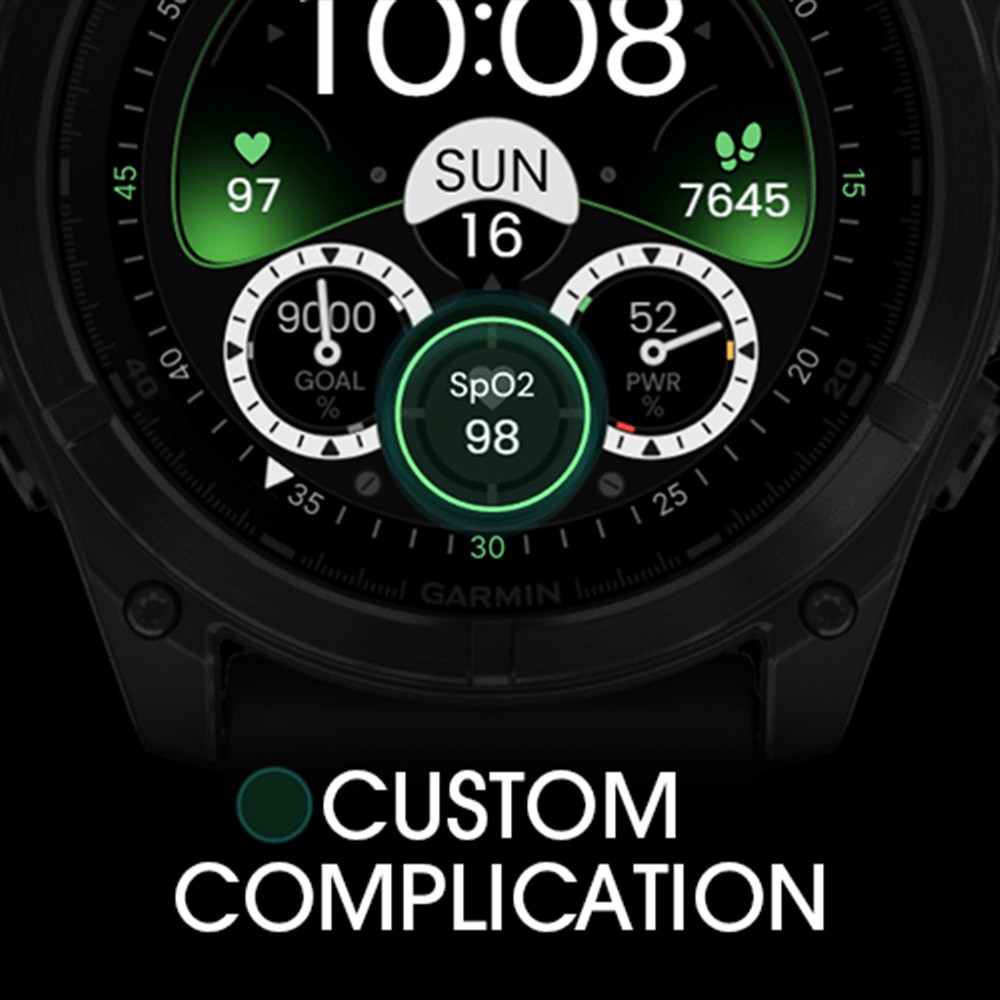 Instructions for customizing Garmin watch complications on this digital watch face