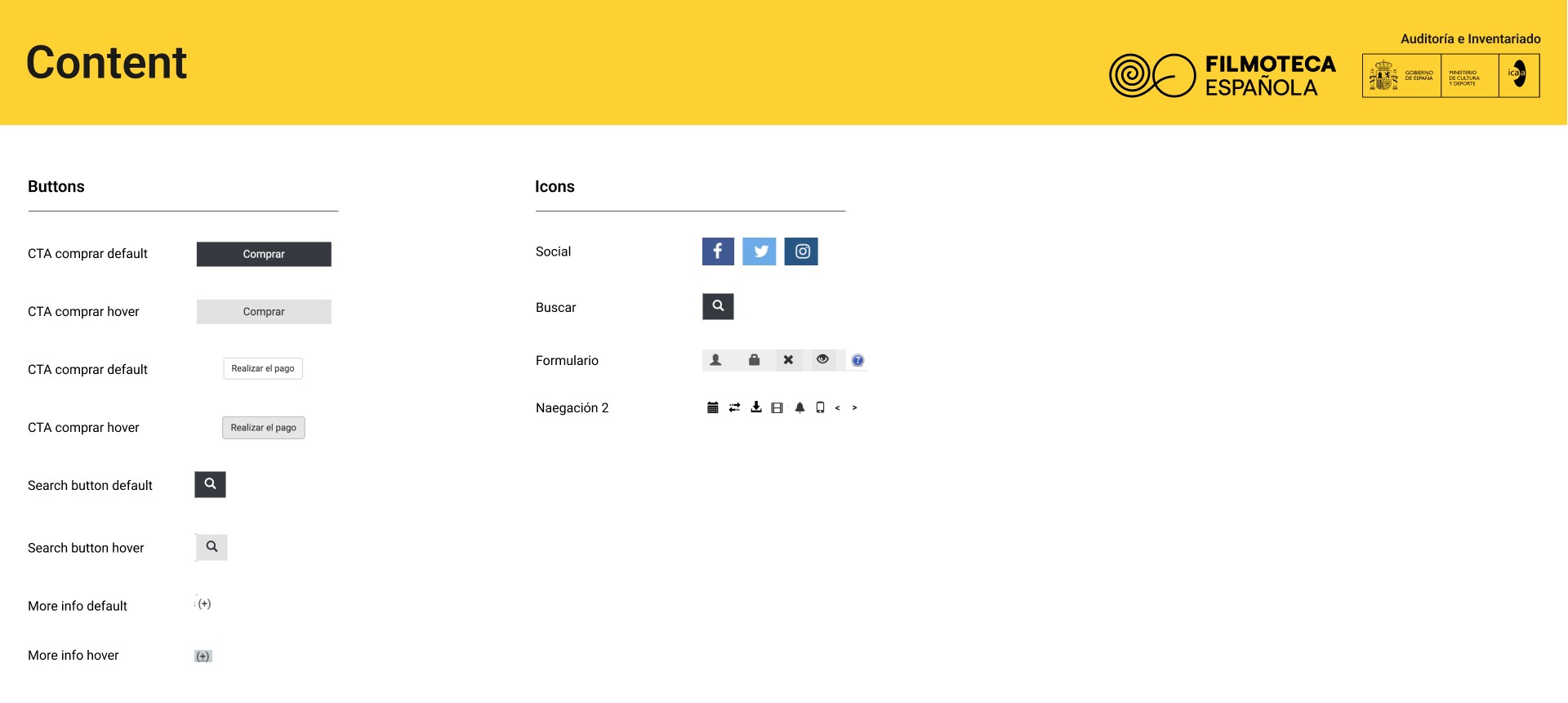 Botones e iconos usados en el sitio web