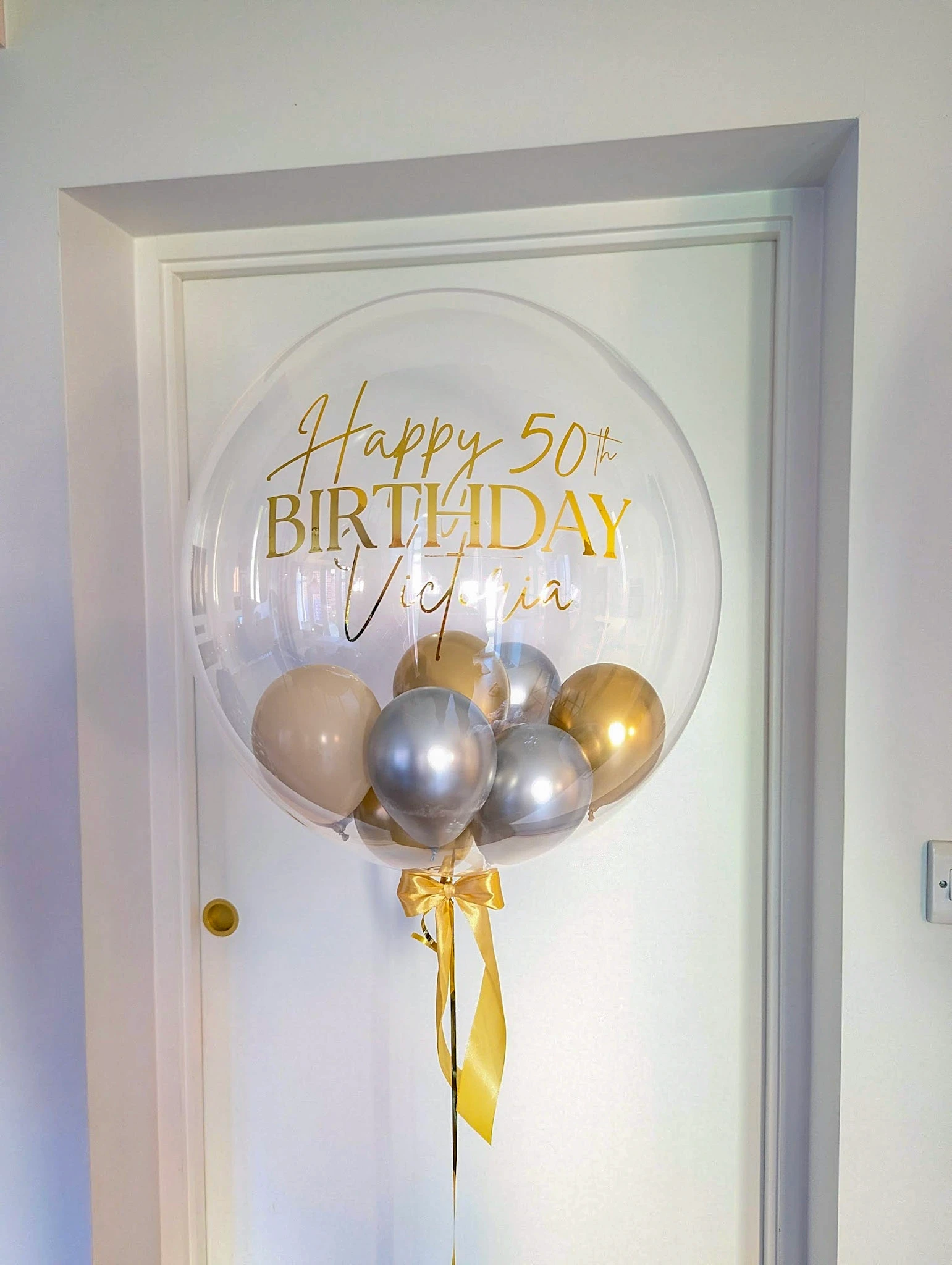 Large helium balloon with bold vinyl personalization