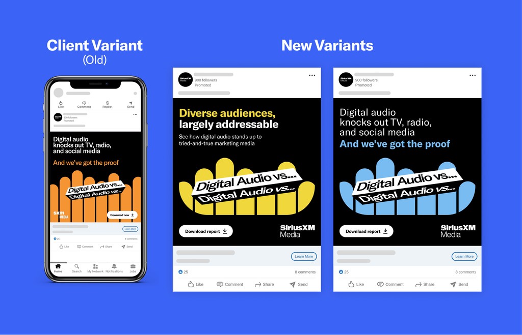 SiriusXM Media Linkedin paid media ads old and new variants
