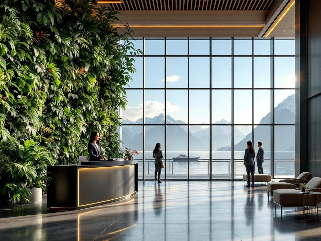 hotel lobby with a view