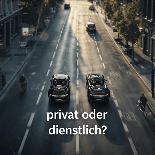Ein Bild mit 2 gleichen Autos, das ein fährt privat, das ander dienstlich auf der selben Strecke.