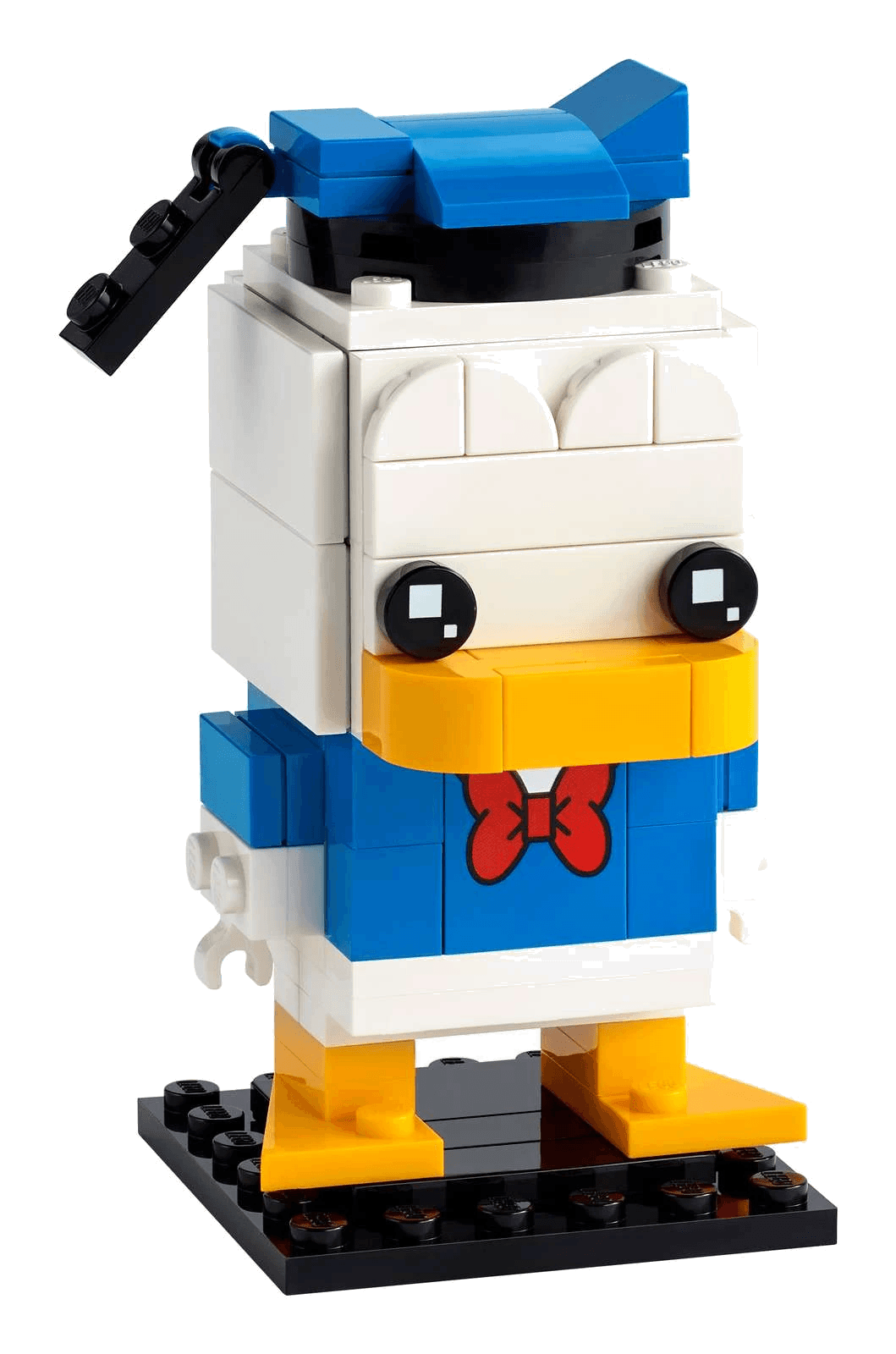 LEGO® Donald Duck (sett 40377) - ferdigbygd andefigur i blå matrosjakke på svart sokkel, Brikkenerd