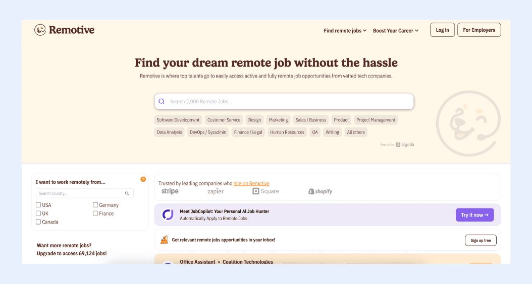 Remotive's homepage