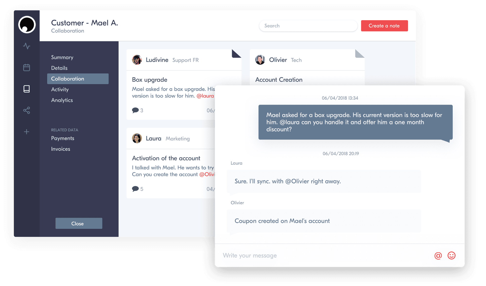Notes on customers in the Forest Admin interface.
