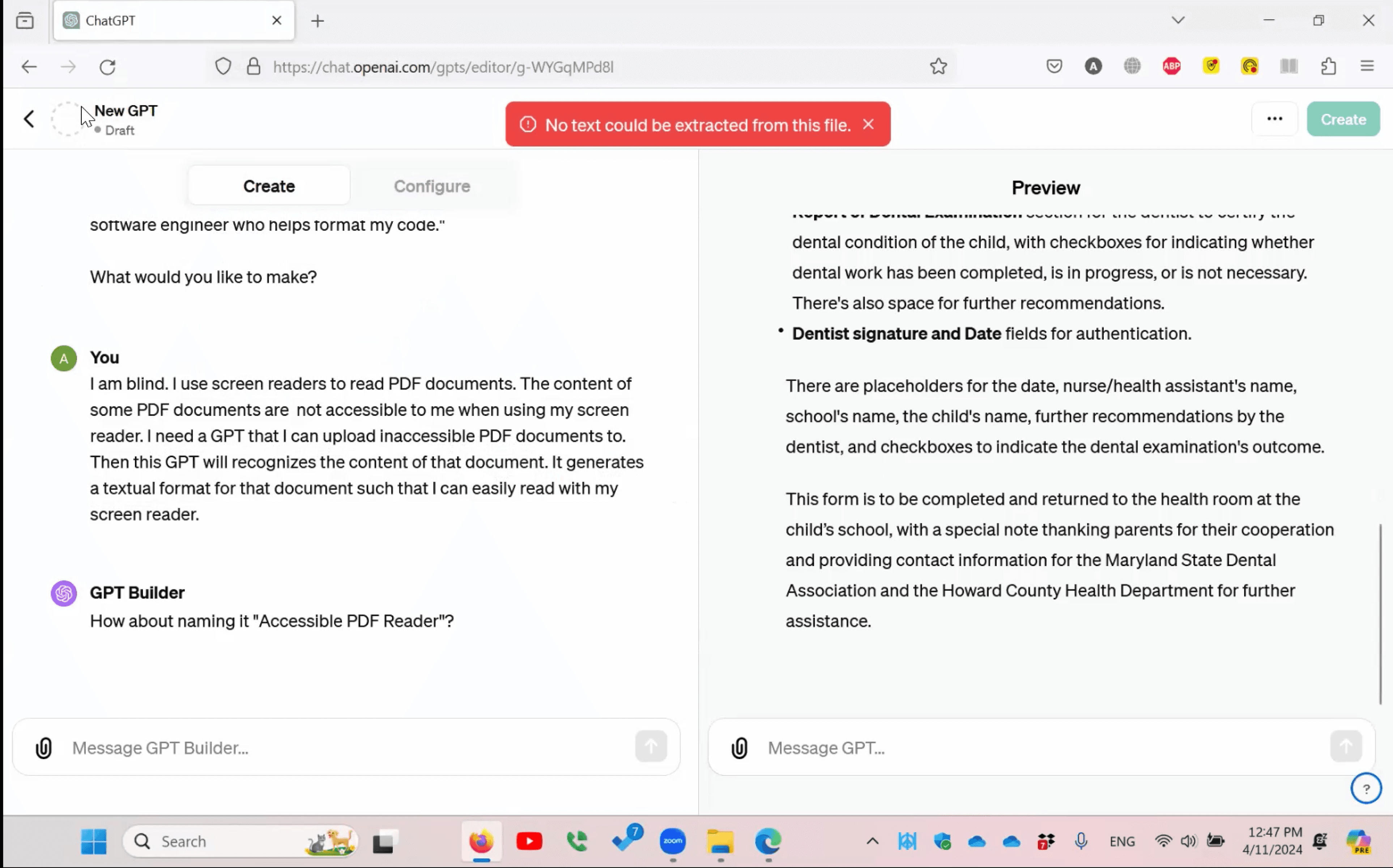 Text unable to be extracted