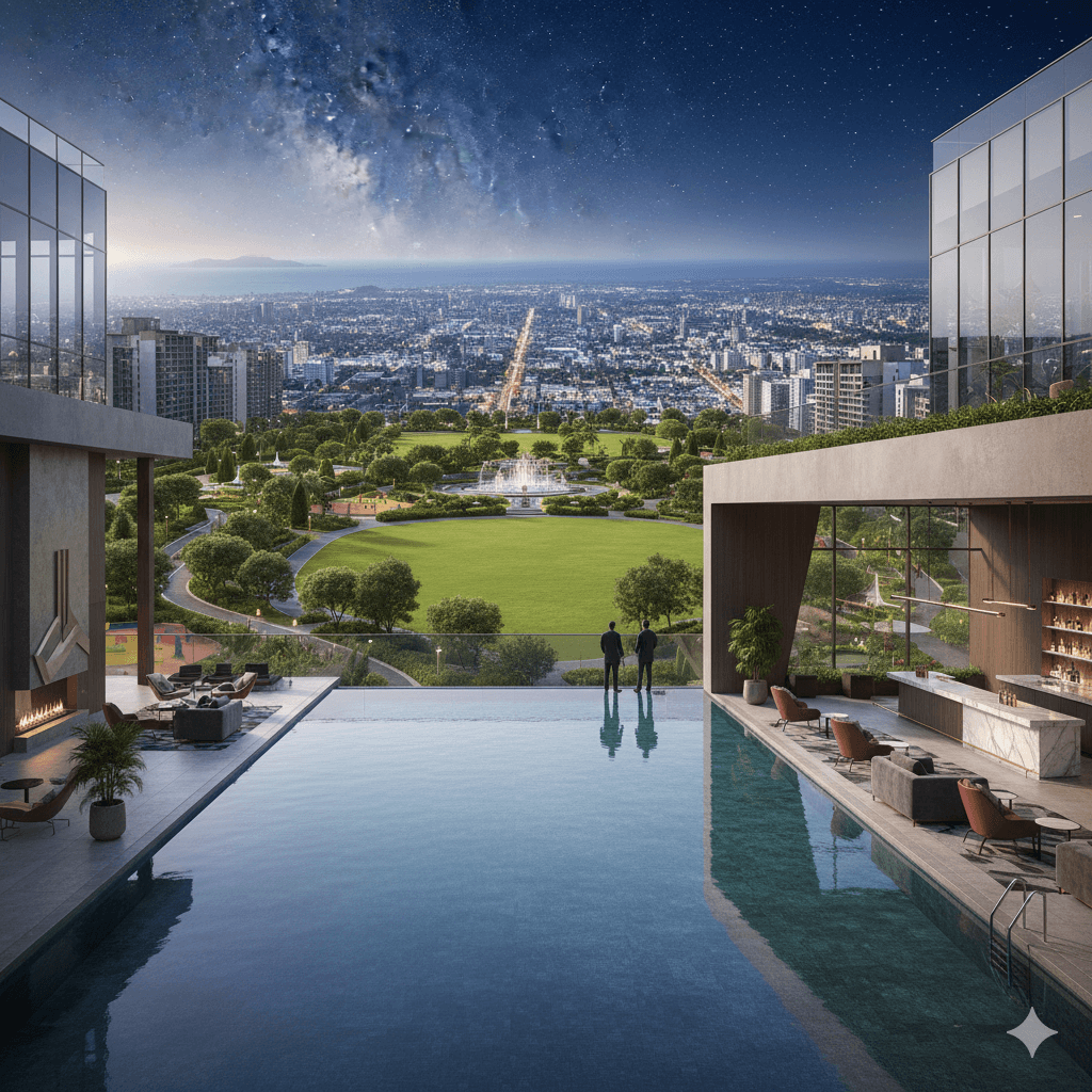 Smart World Triumph Sector 66 Gurugram - Infinity pool with night city view