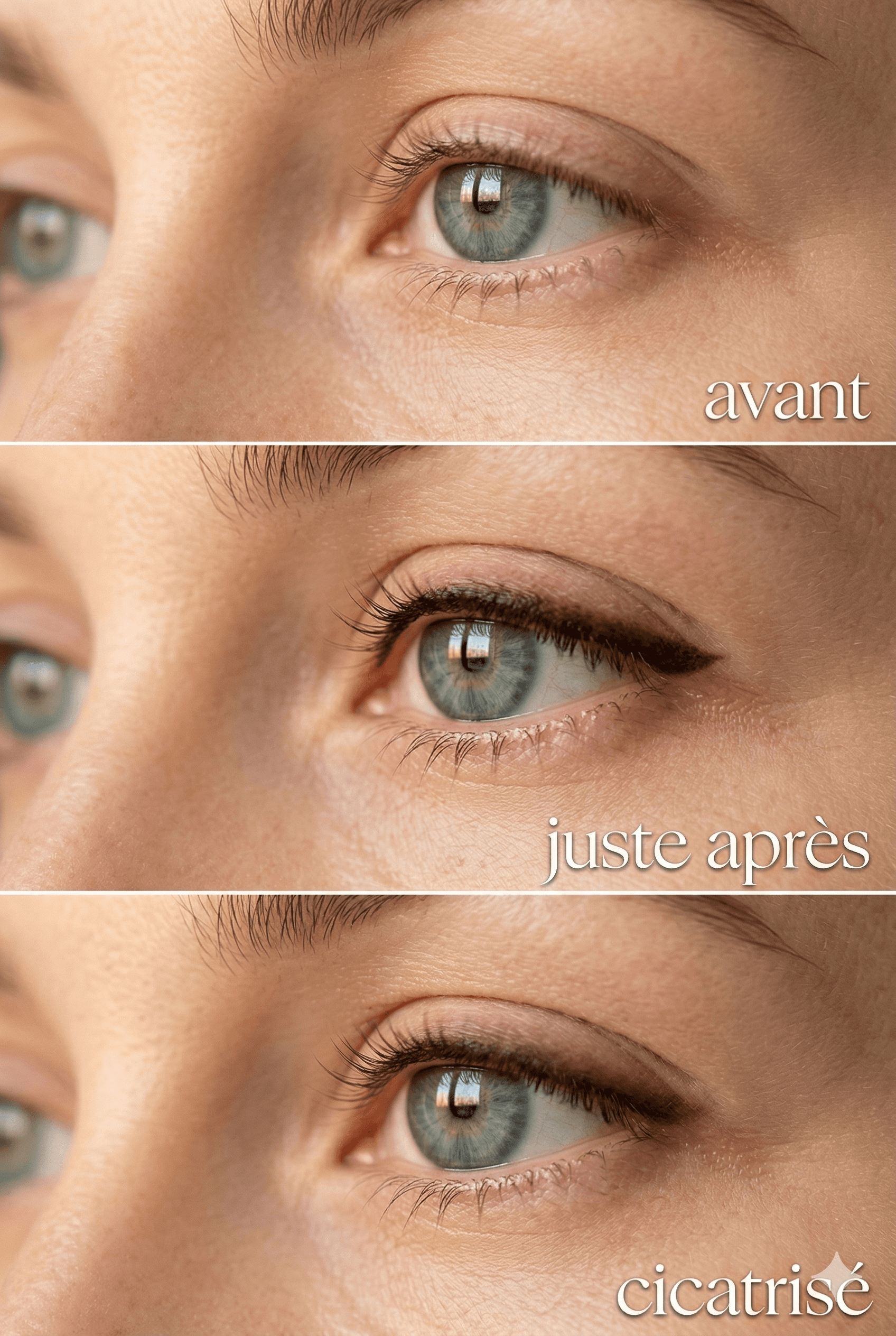 Avant · Juste après · Cicatrisé