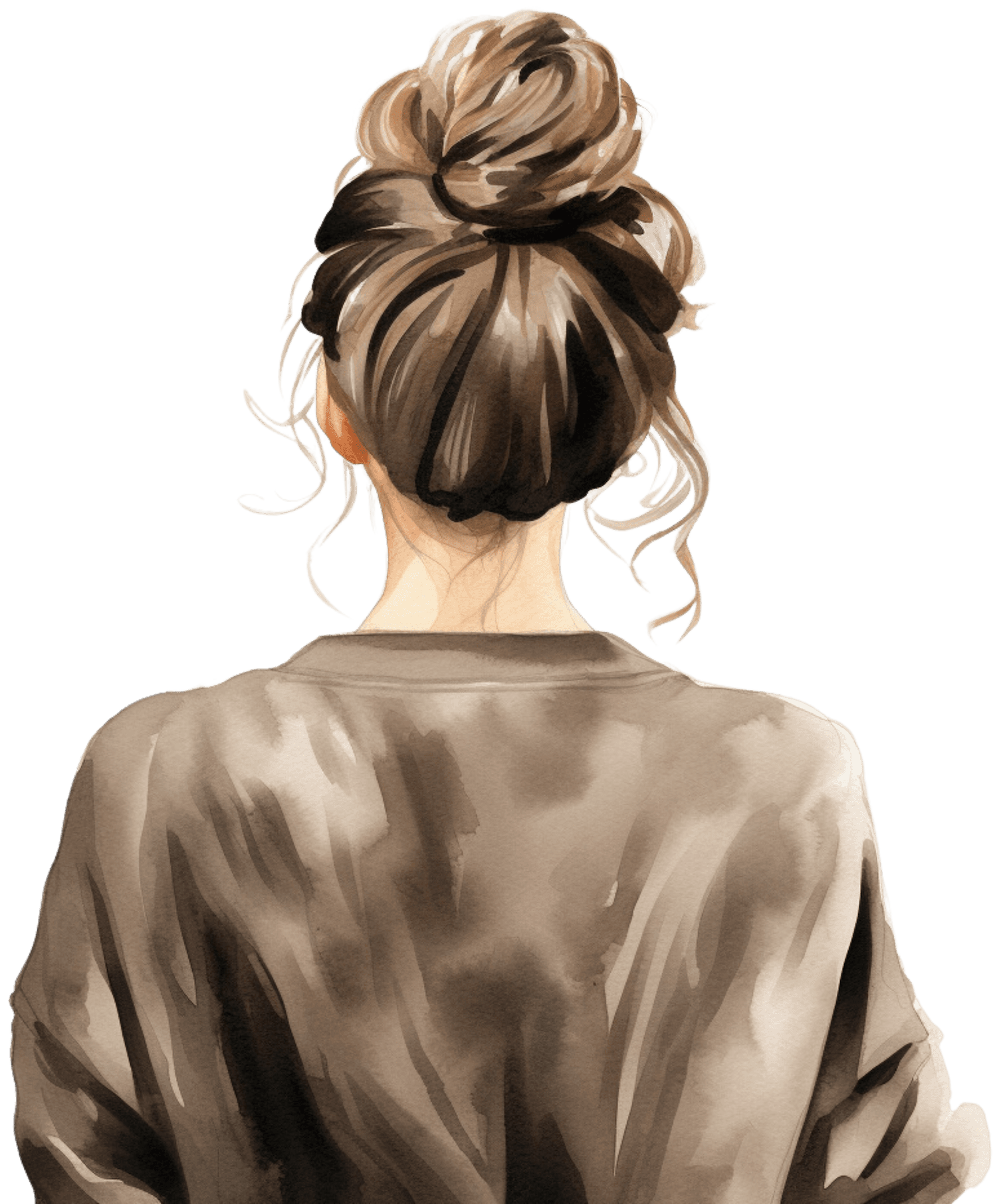 woman in a sweater with up bun