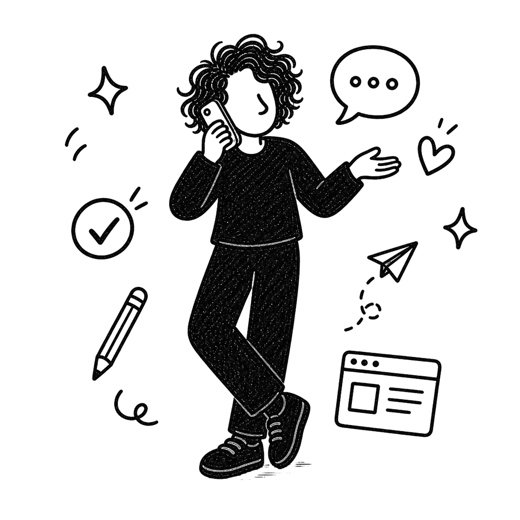 Mousti mascot character — human connection first