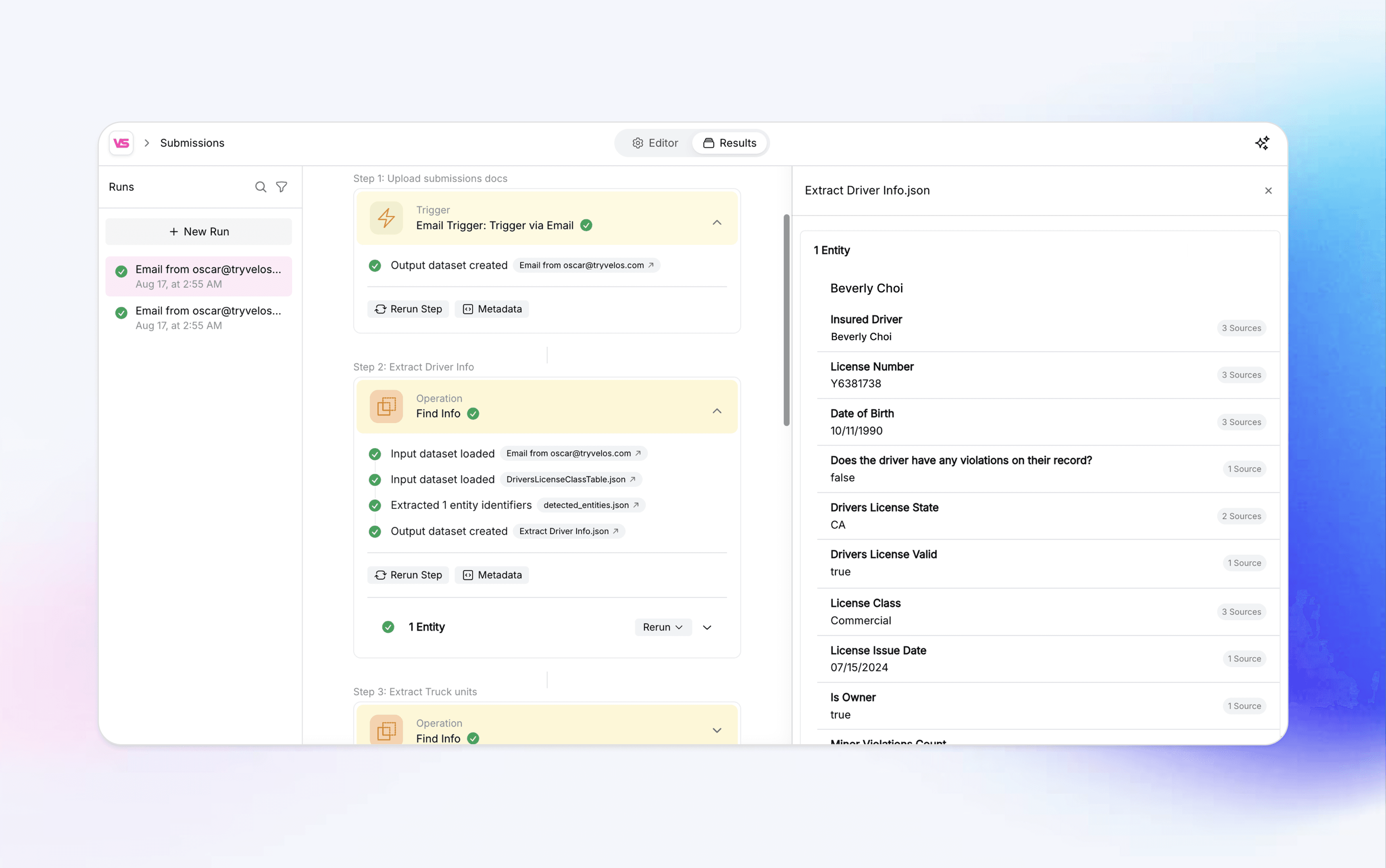 Screenshot of the main dashboard front center with gradients
