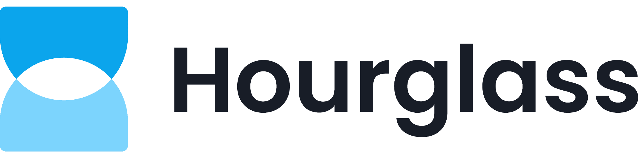 Hourglass company logo with blue hourglass symbol