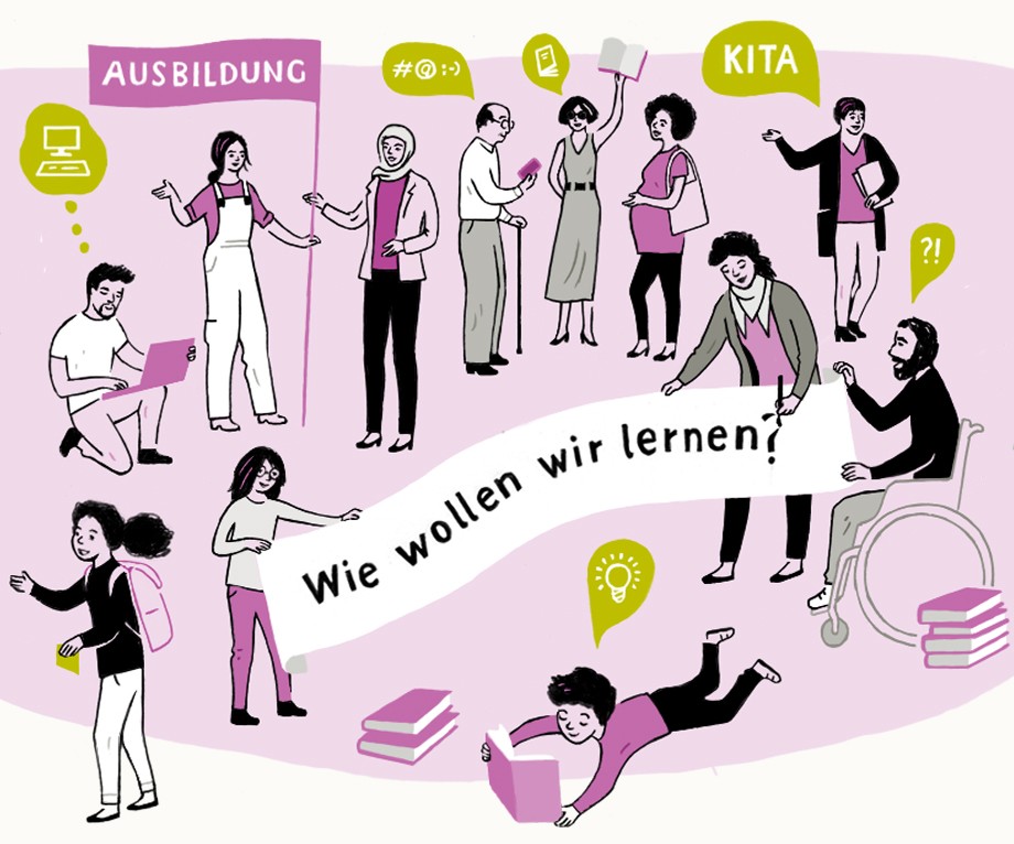 Menschengruppe mit Banner Illustration
