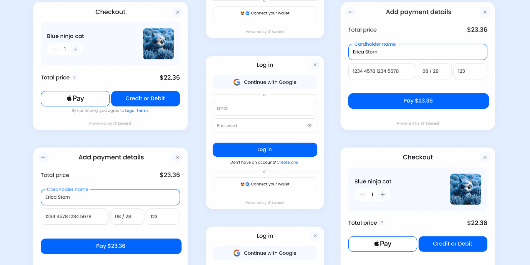 Wallet and Checkout modals screenshots