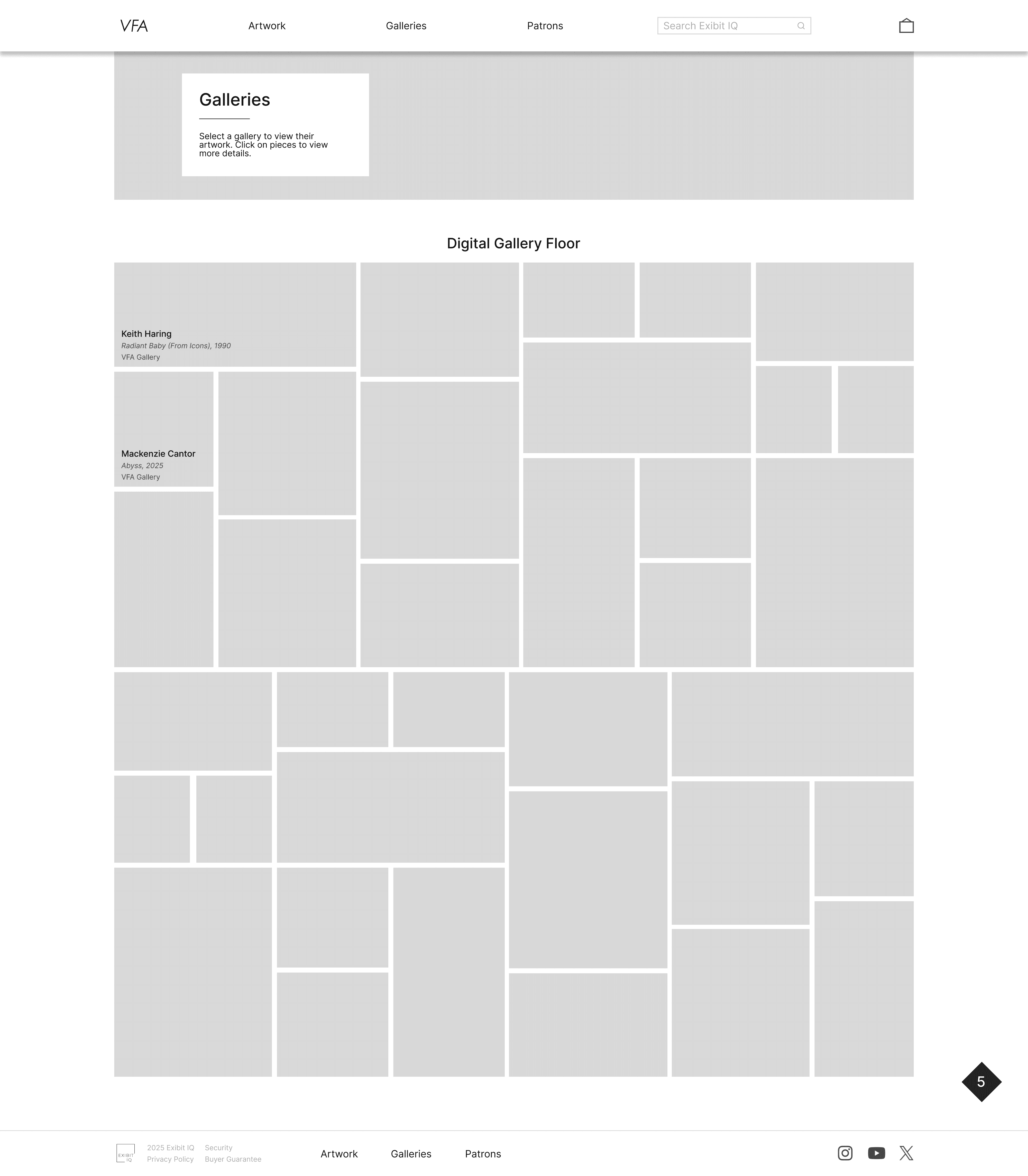 Desktop wireframe for digital gallery floor