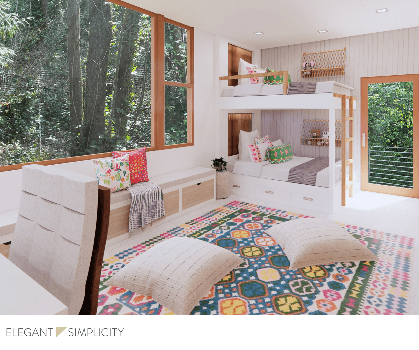 We’re so excited to share details from The Seattle House: Girls Bunkroom –– one of our favorite interior design + professional organizing projects in Seattle, Washington. In a beautiful Seattle home, a bunkroom was envisioned as a sanctuary for their youngest daughter, designed with both her dreams and friendships in mind. This project was about designing a room that was both fun, youthful + a purposeful space that fit her fun spirit.