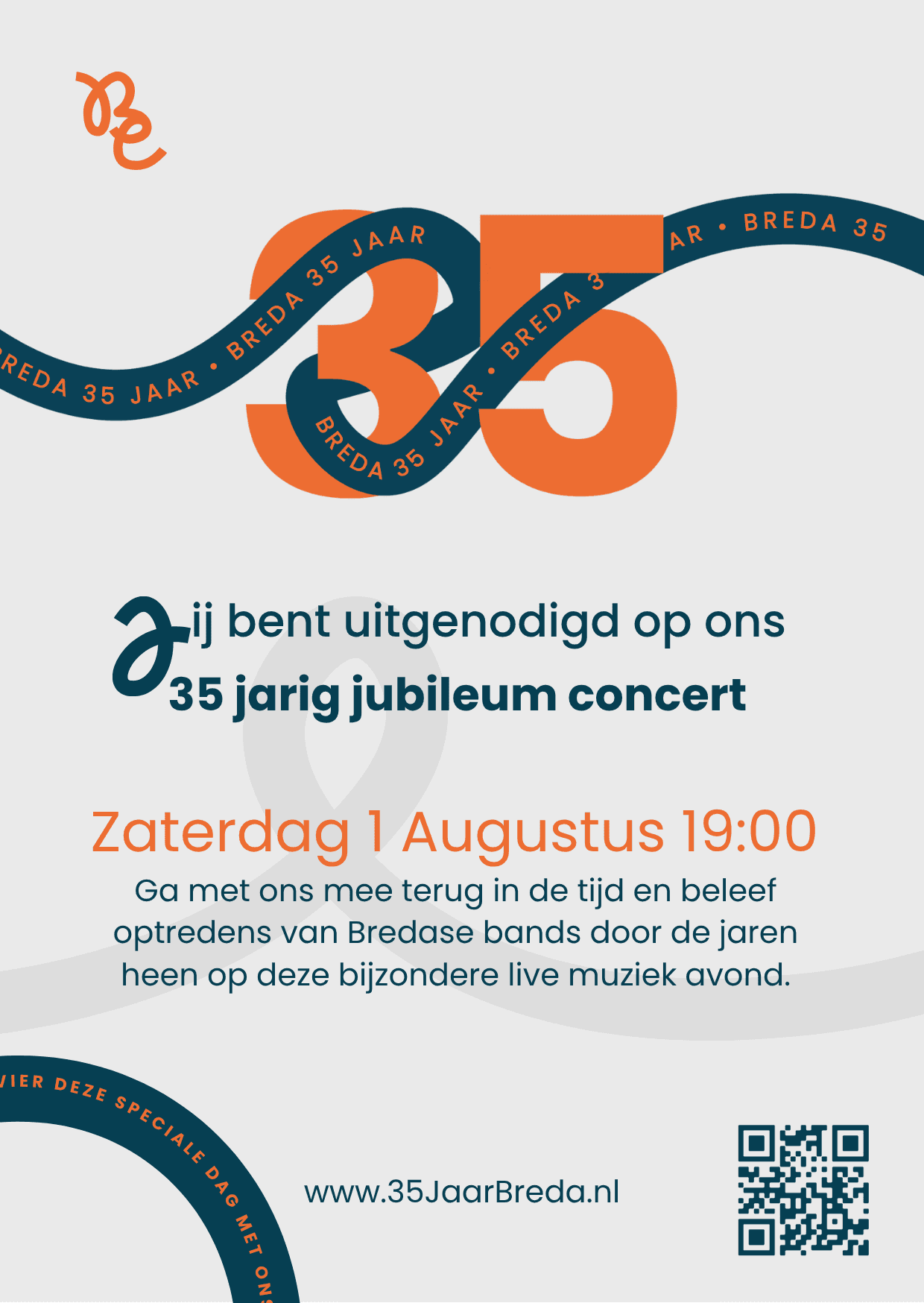 Voorkant van de flyer voor het 35-jarig jubileum van De Deur Breda.