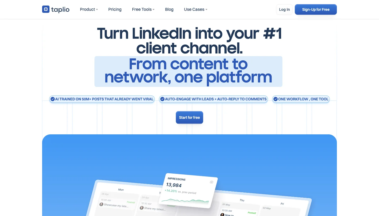 Taplio homepage: AI LinkedIn personal branding and content tool