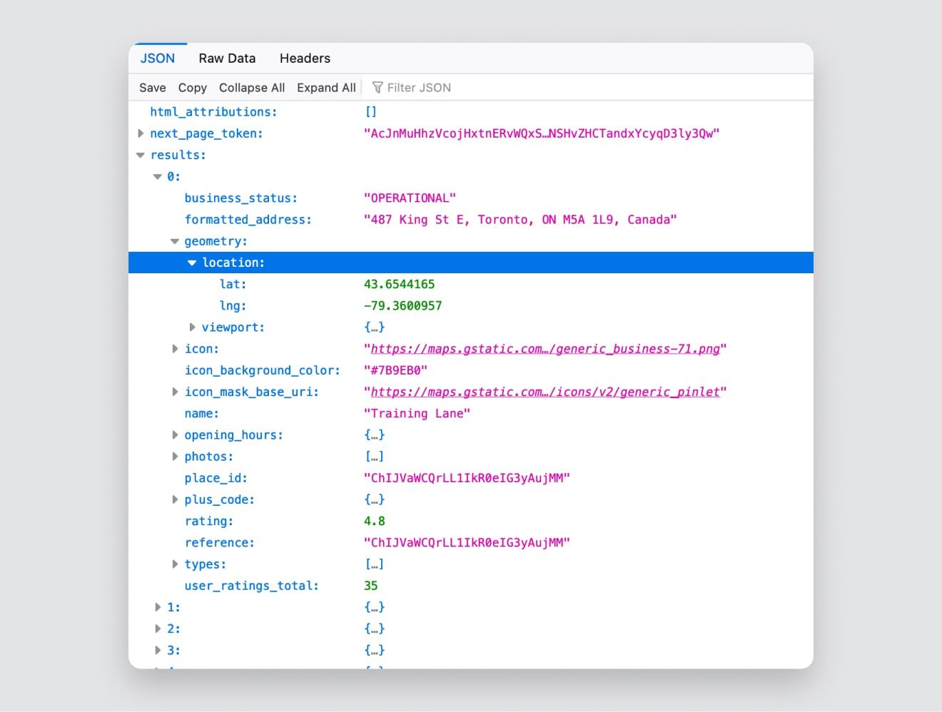 Text Search response