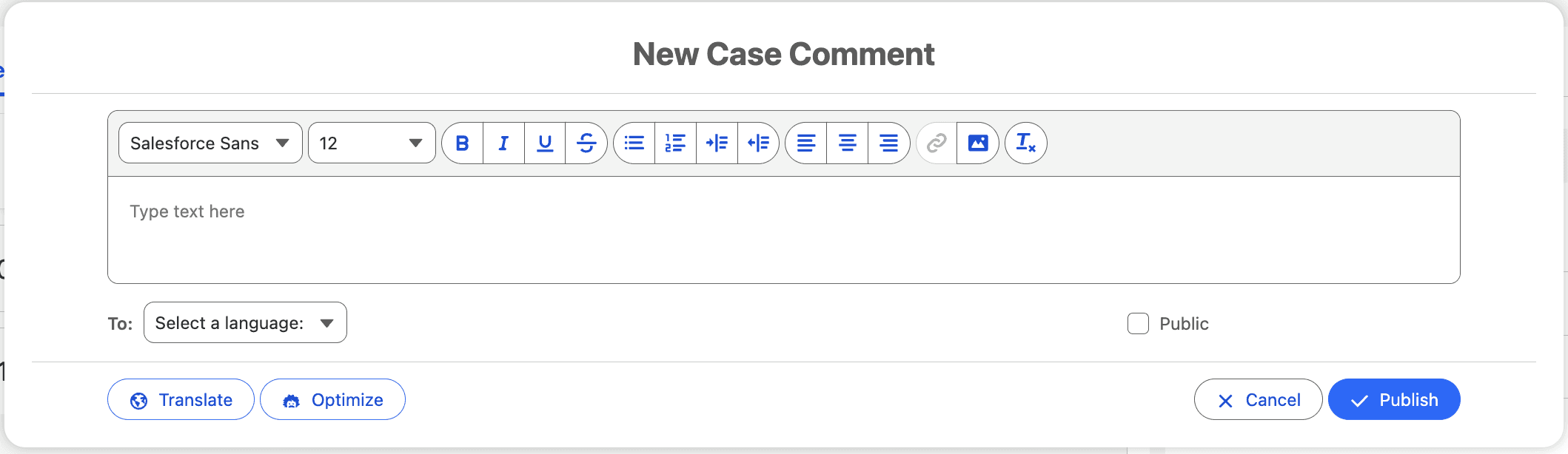 SimpleT Case Comment Component Interface