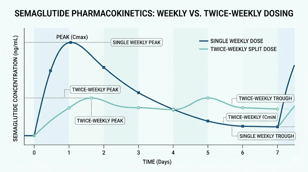 Semaglutide blood levels comparison between weekly and split dose schedules