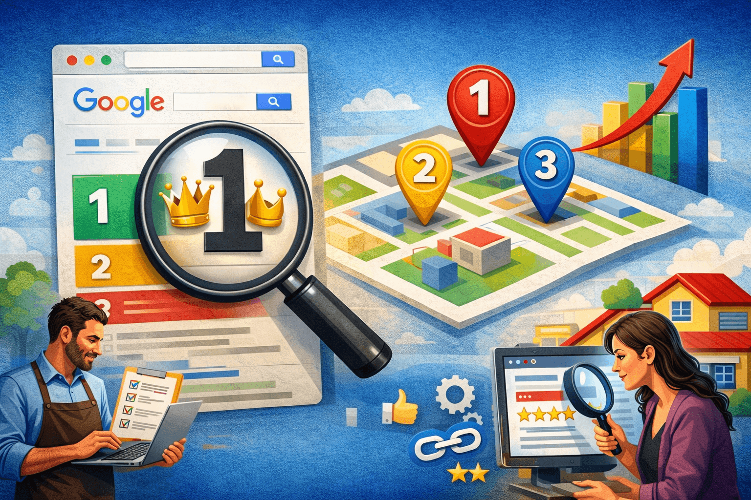 local business owner looking at laptop Google search