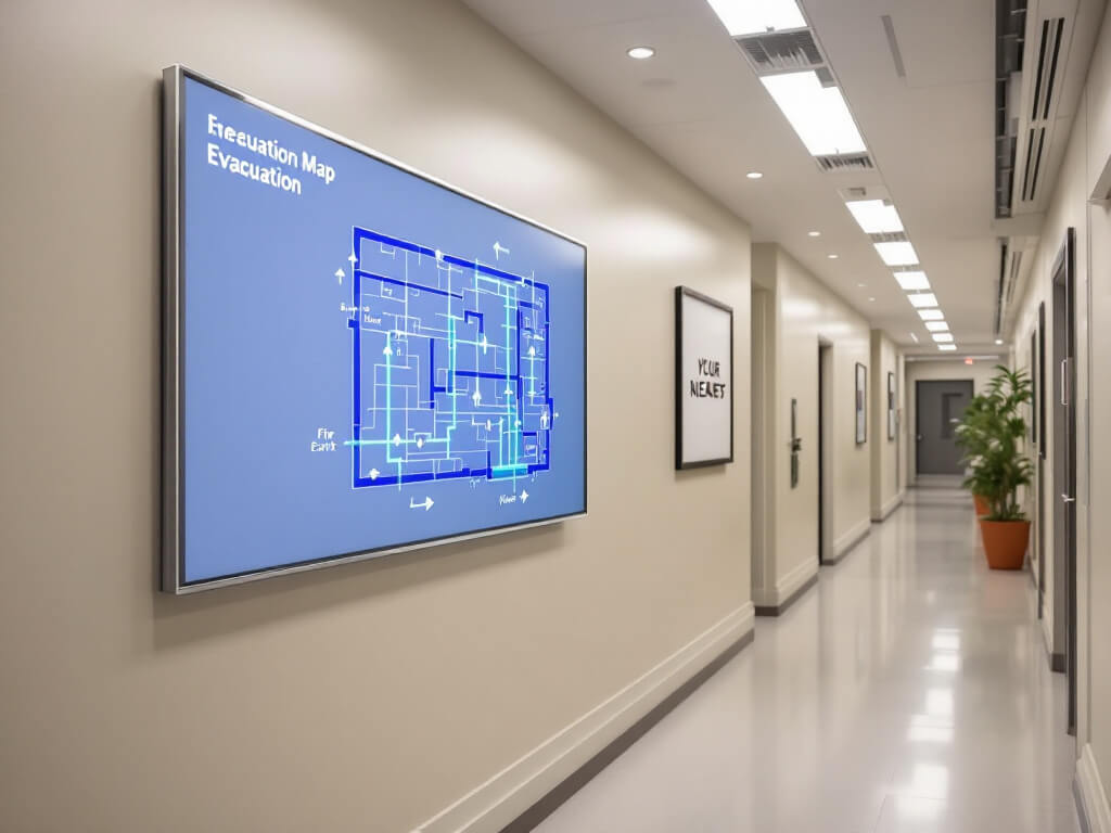 Emergency evacuation plan on digital signage display