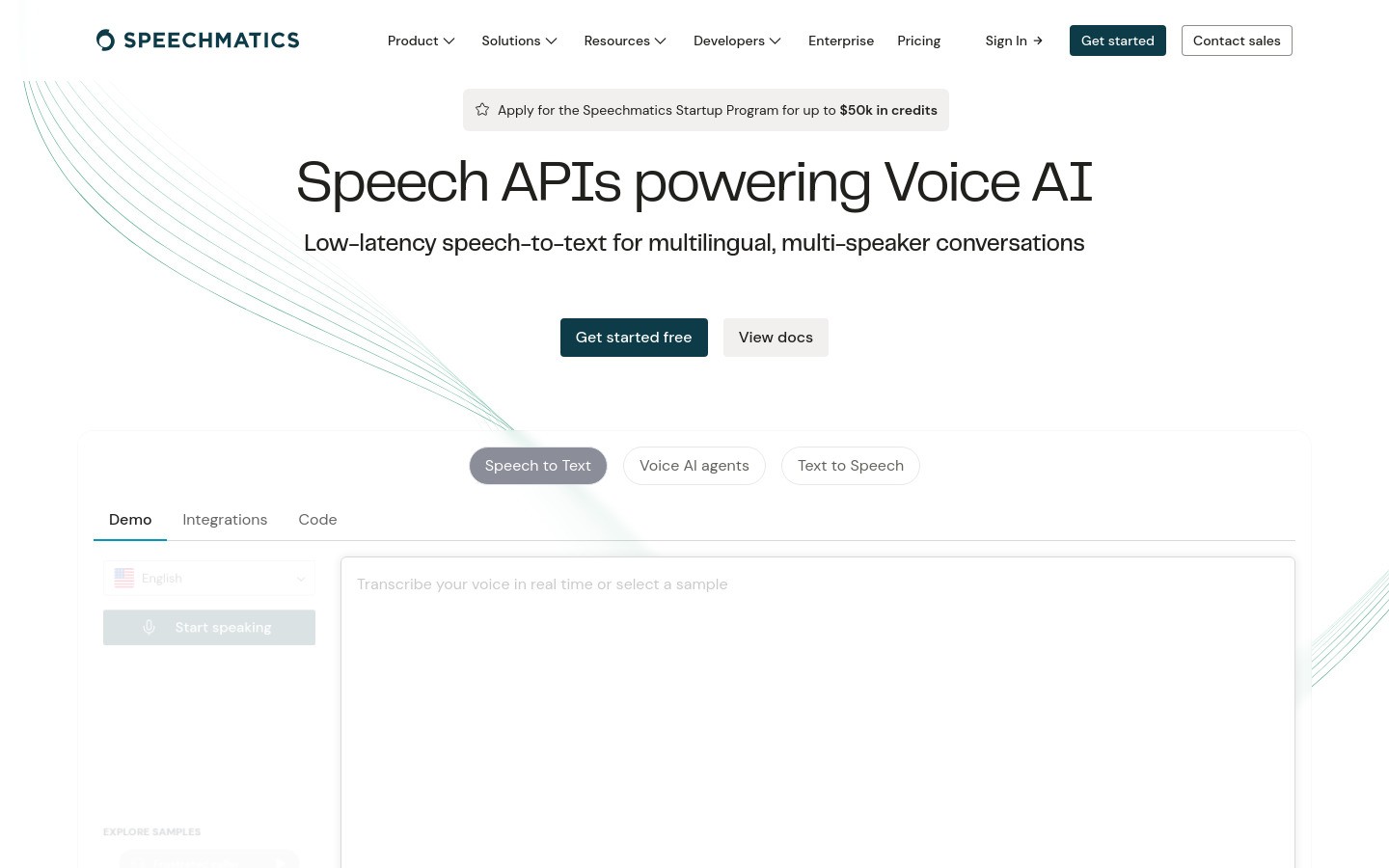 speechmatics.com homepage hero section screenshot