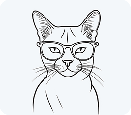 Cat with glasses in line art style